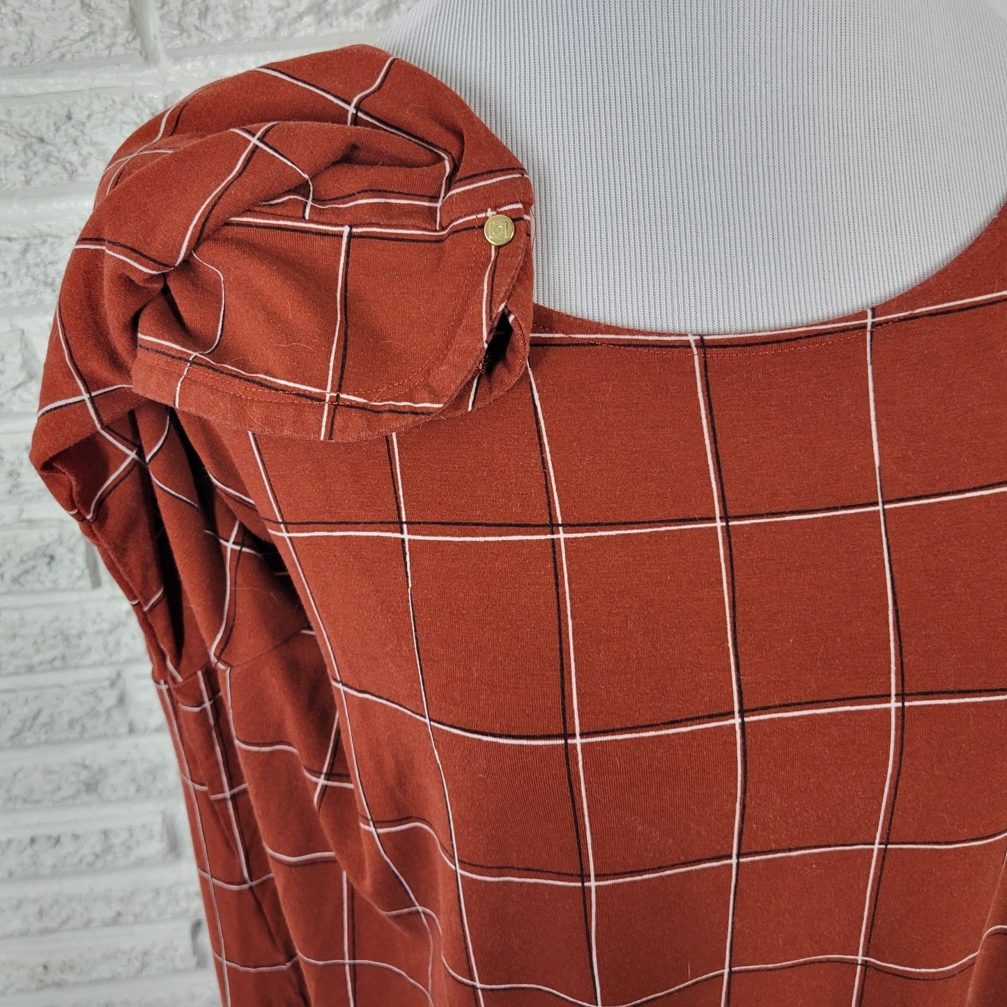 Liz Claiborne Women's XXL Brown Geometric 3/4 Sleeve Pullover Top GEO227E