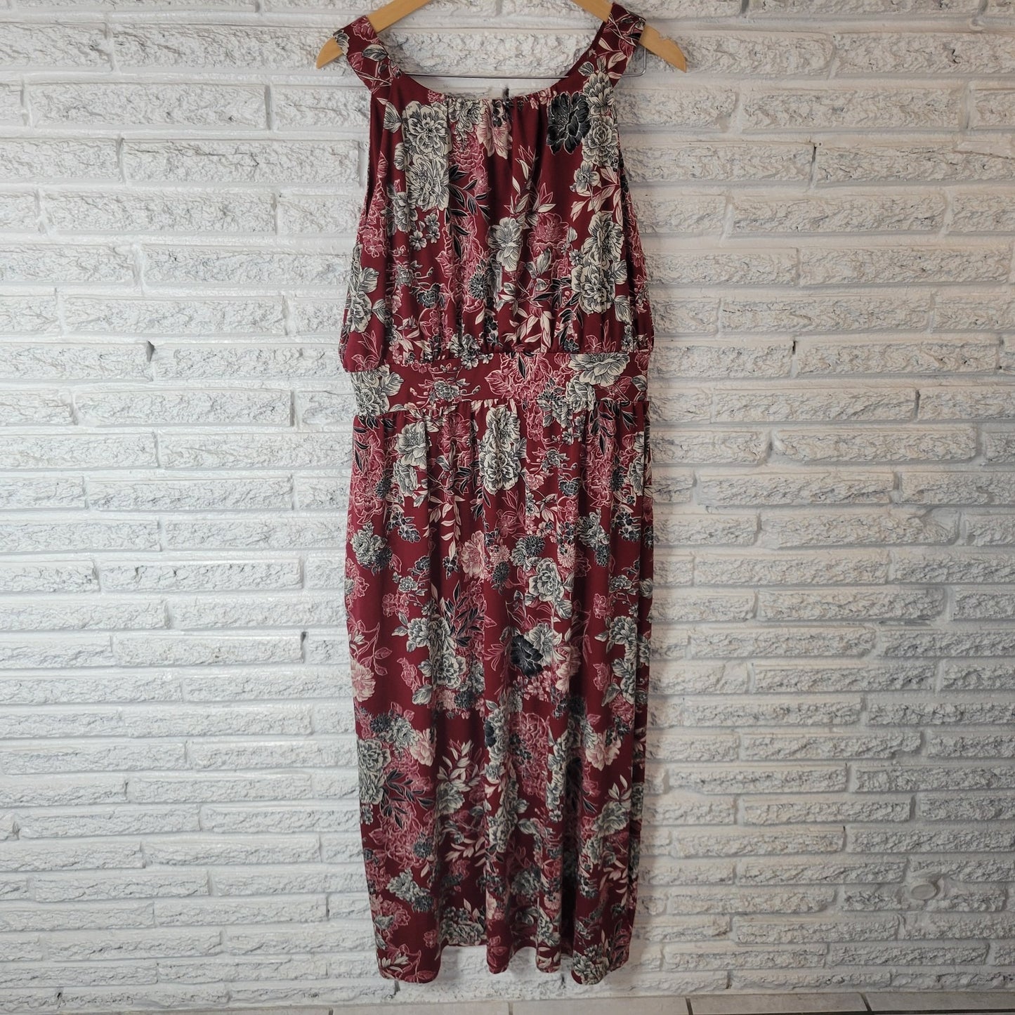 Meri Skye Womens Dress 2X Plus Sleeveless Midi Sheath Burgundy Floral Poly Blend