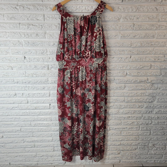 Meri Skye Womens Dress 2X Plus Sleeveless Midi Sheath Burgundy Floral Poly Blend