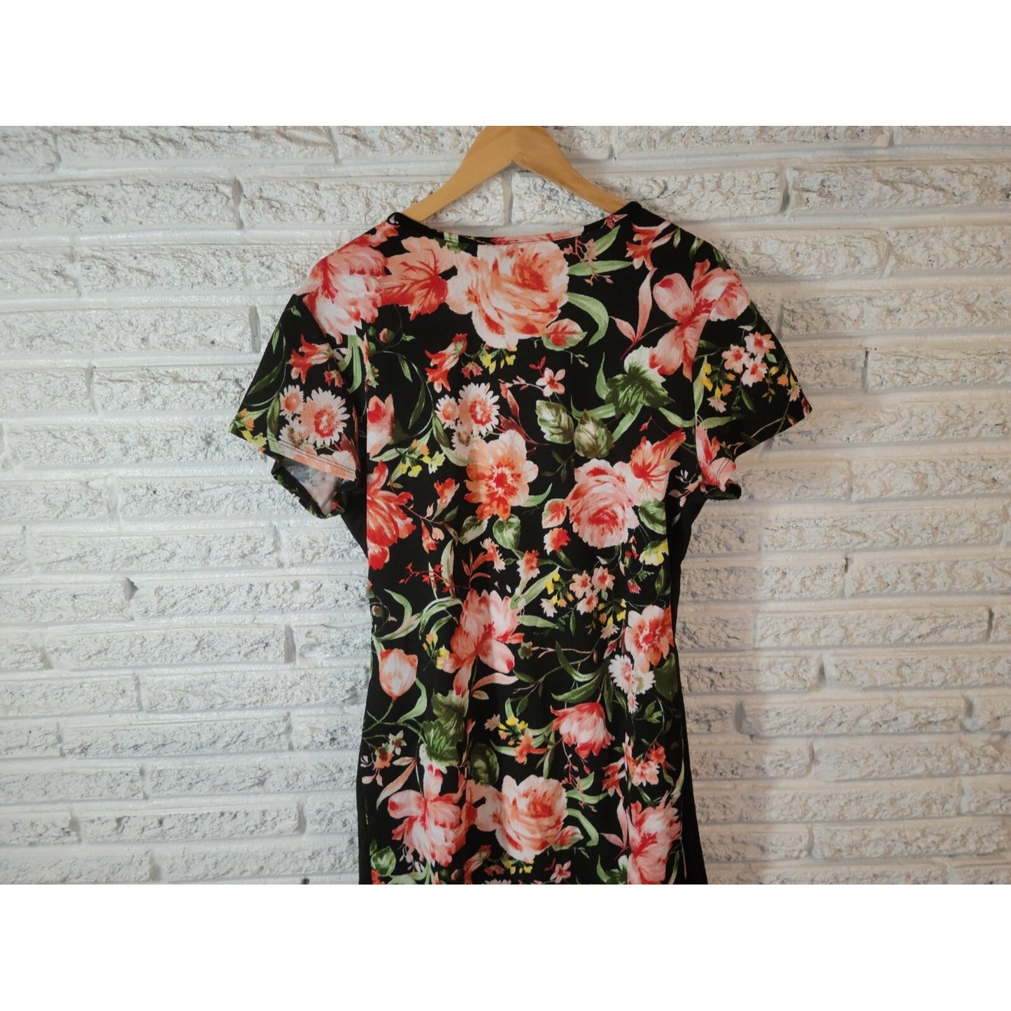 Rue 21 Women Dress 3X Plus Mini Sheath Black Pink Floral Short Sleeve Office