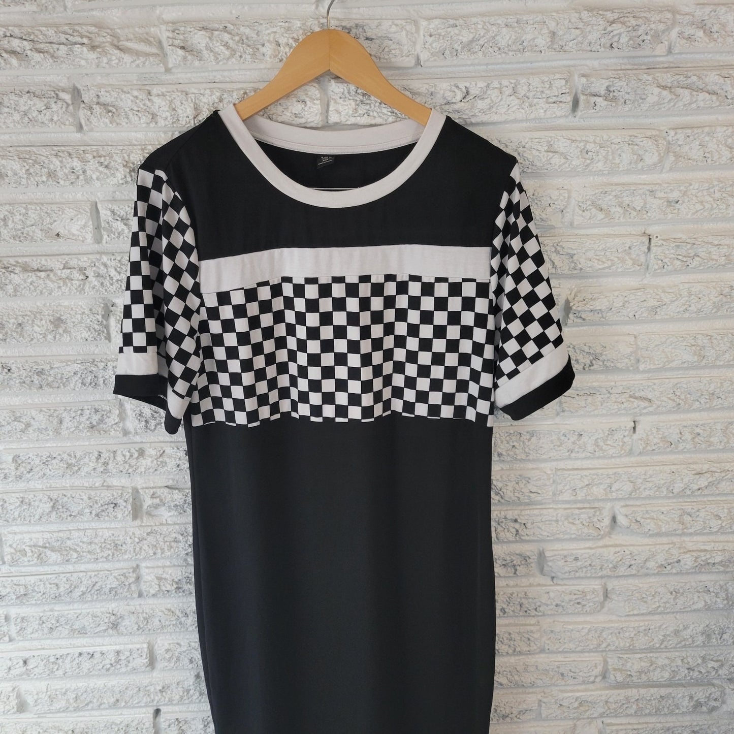 Shein Curve Womens Dress 2XL Plus Mini Short Sleeve Poly Blend Black White Check