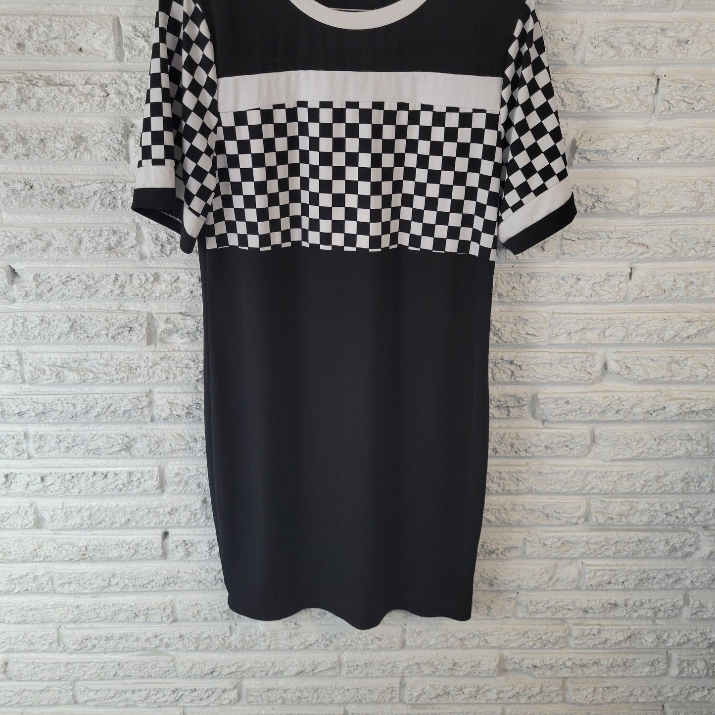 Shein Curve Womens Dress 2XL Plus Mini Short Sleeve Poly Blend Black White Check