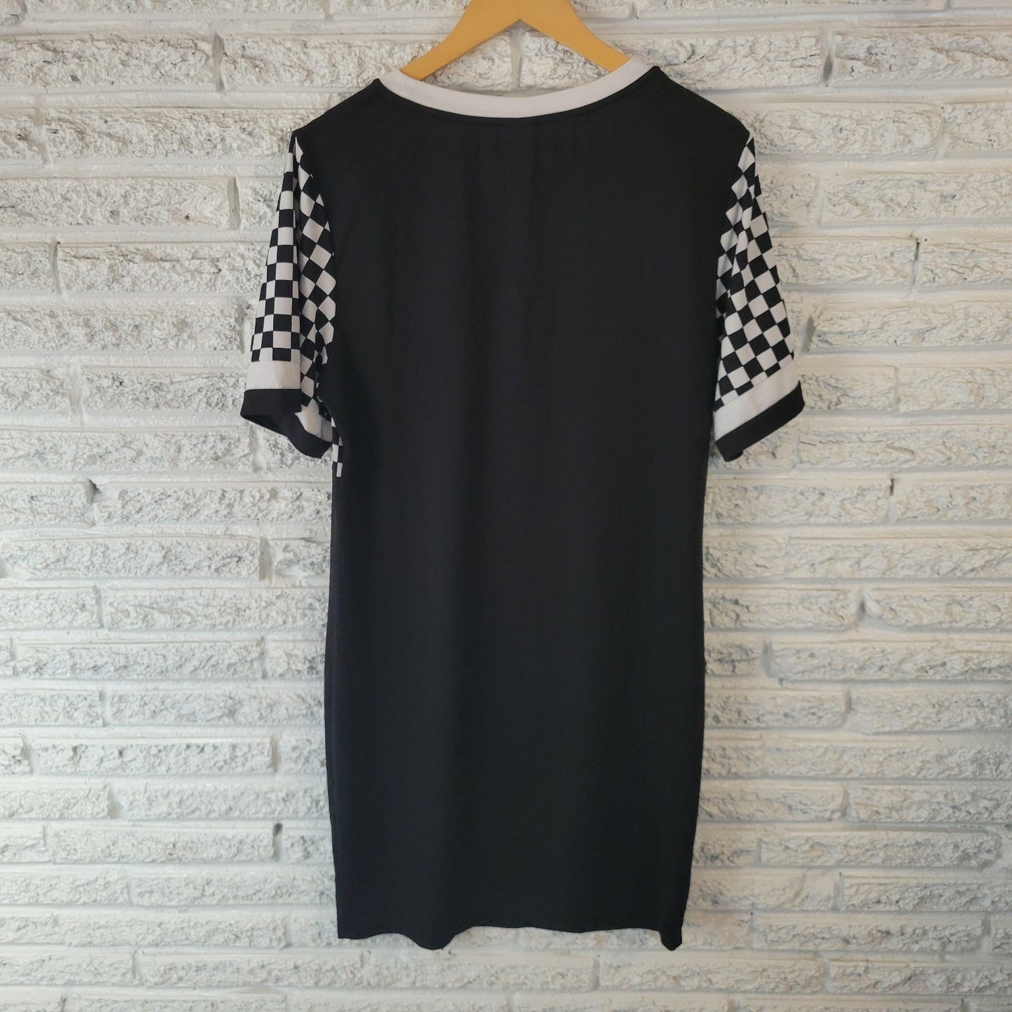 Shein Curve Womens Dress 2XL Plus Mini Short Sleeve Poly Blend Black White Check