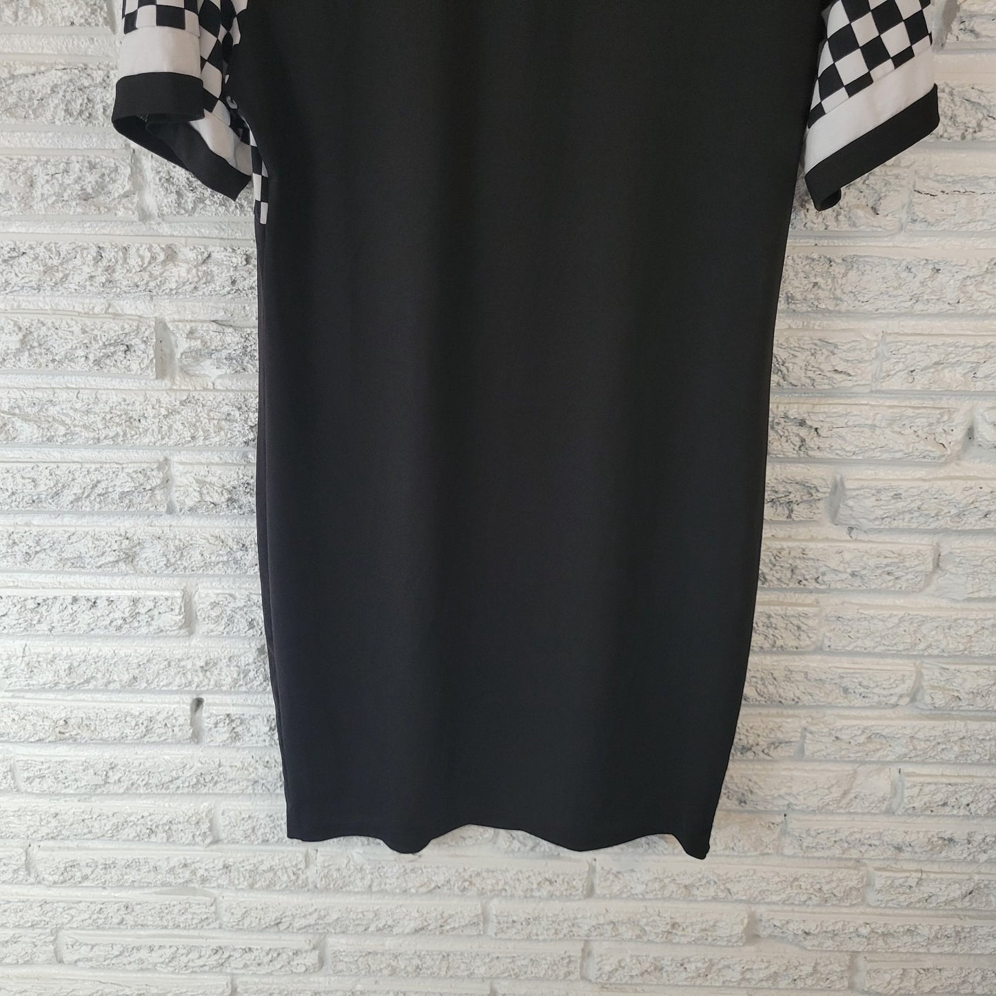 Shein Curve Womens Dress 2XL Plus Mini Short Sleeve Poly Blend Black White Check