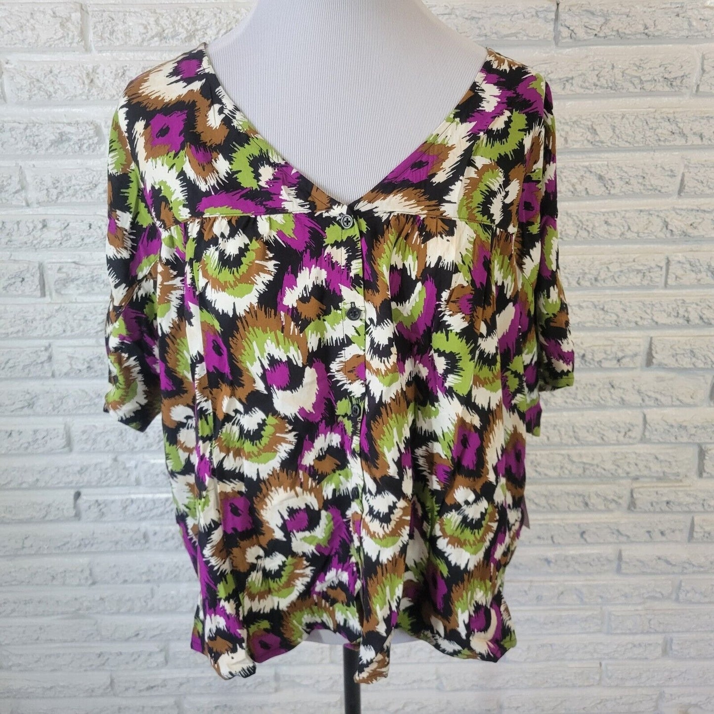 Terra Sky Womens Top 1X 16W 18W Plus Purple Watercolor Lightweight Comfy Rayon