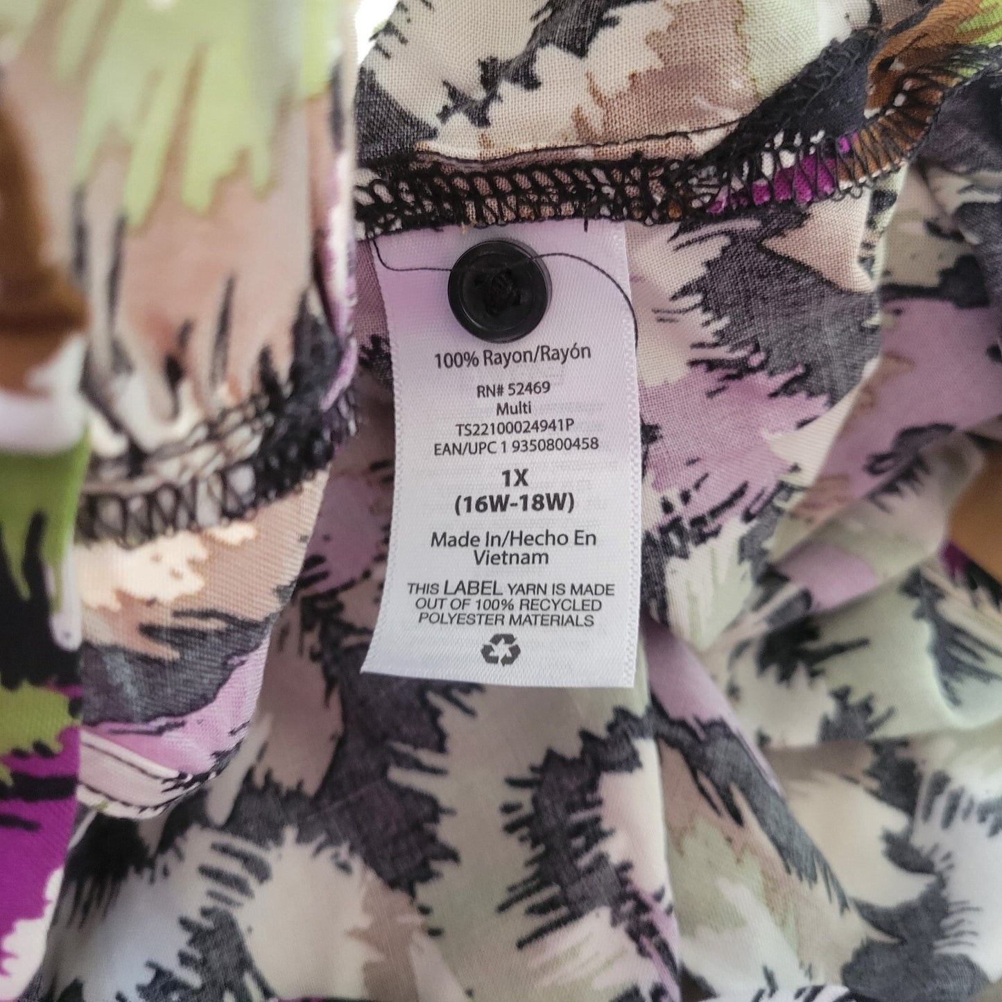 Terra Sky Womens Top 1X 16W 18W Plus Purple Watercolor Lightweight Comfy Rayon