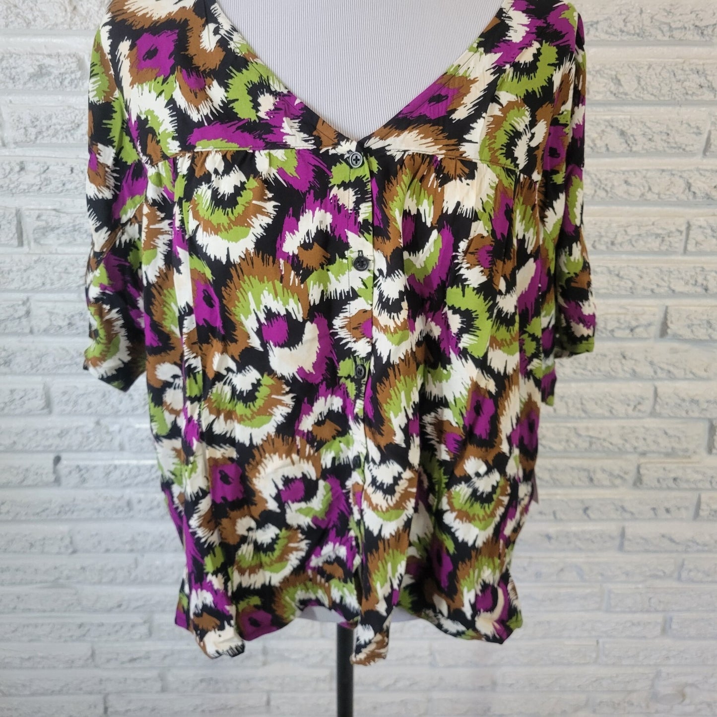 Terra Sky Womens Top 1X 16W 18W Plus Purple Watercolor Lightweight Comfy Rayon