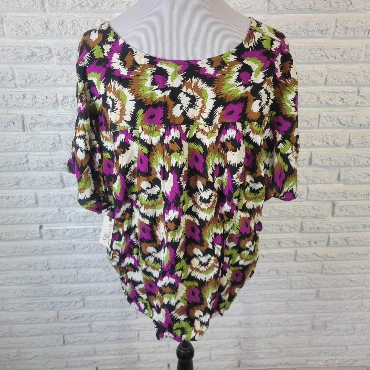 Terra Sky Womens Top 1X 16W 18W Plus Purple Watercolor Lightweight Comfy Rayon