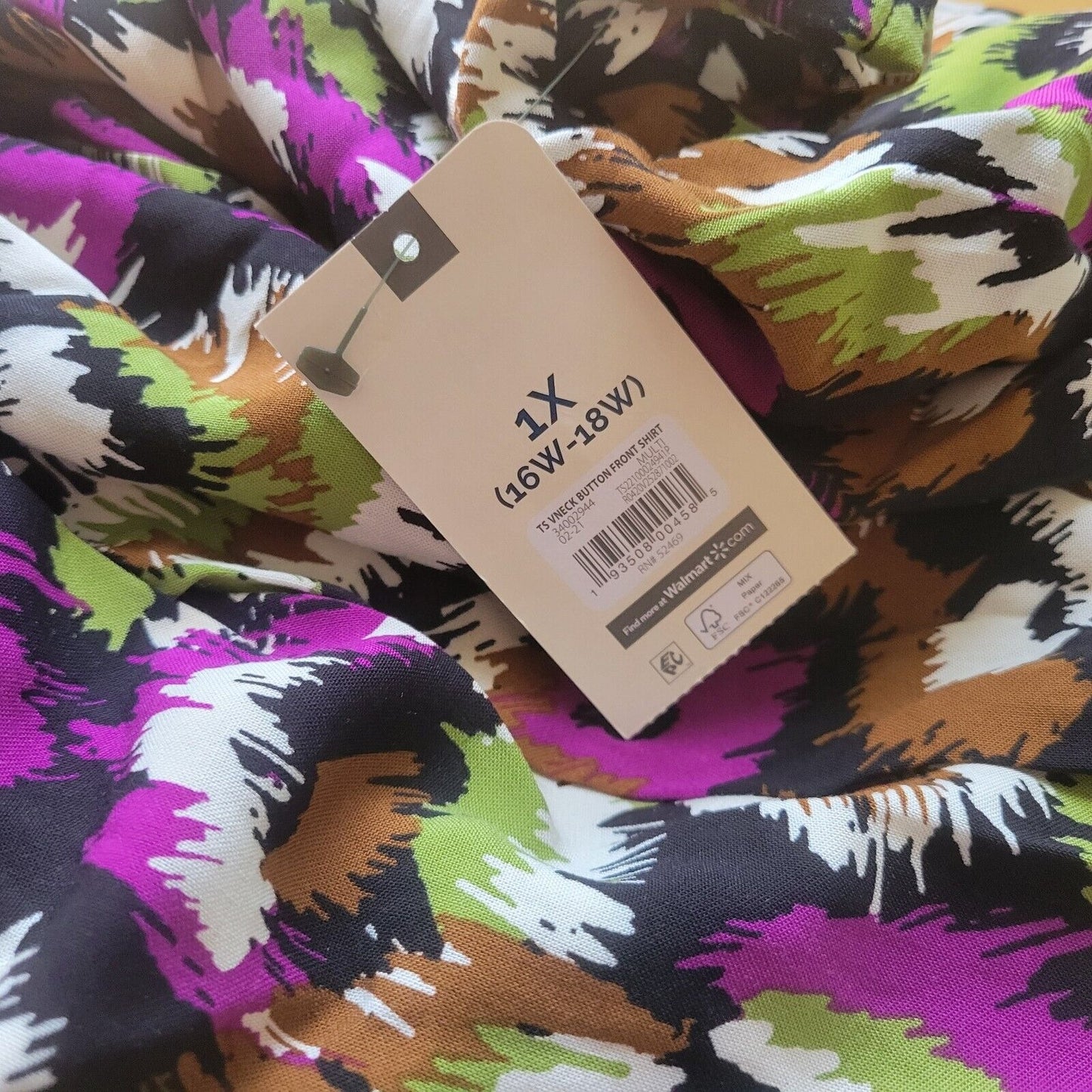 Terra Sky Womens Top 1X 16W 18W Plus Purple Watercolor Lightweight Comfy Rayon