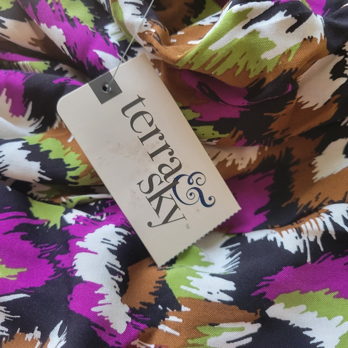 Terra Sky Womens Top 1X 16W 18W Plus Purple Watercolor Lightweight Comfy Rayon