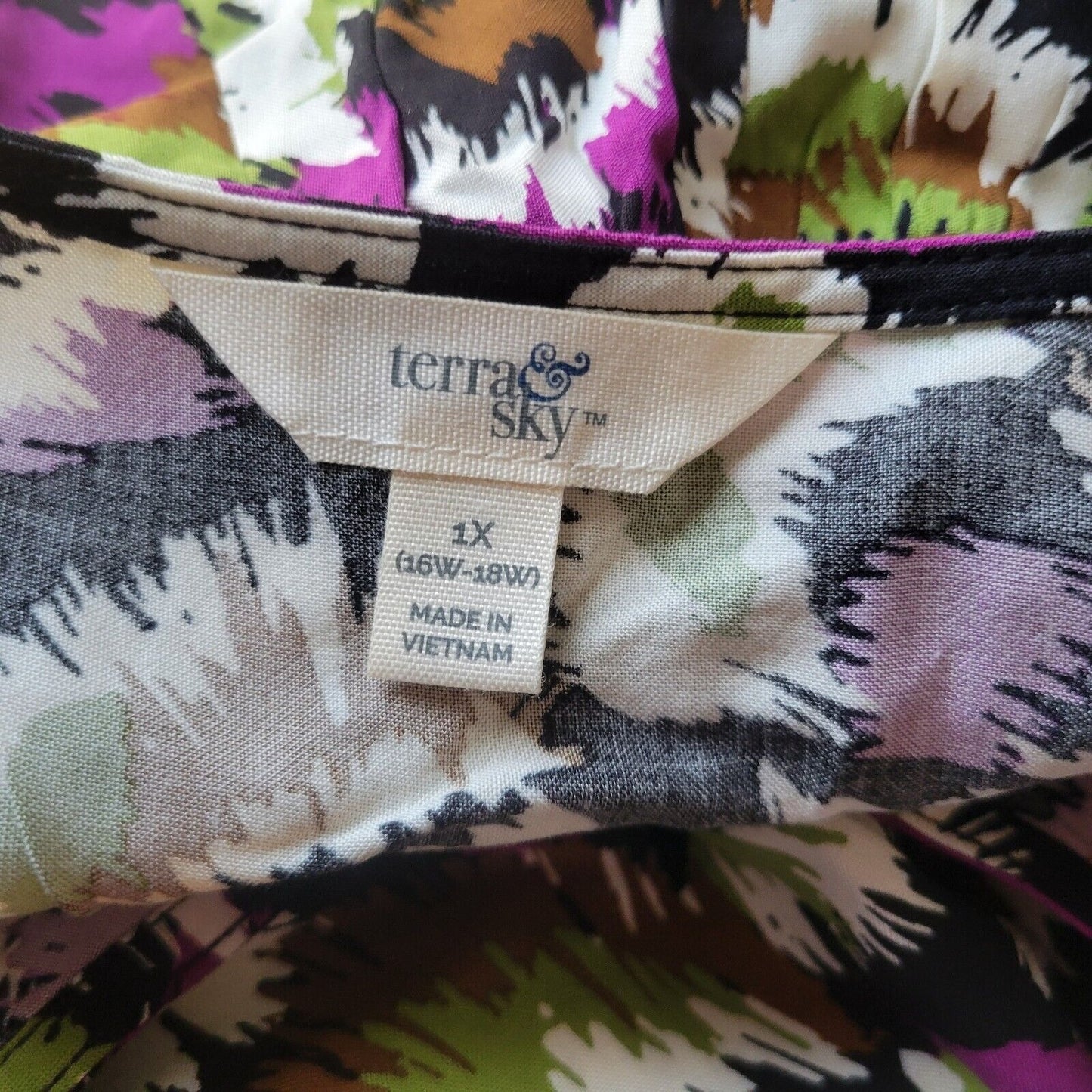 Terra Sky Womens Top 1X 16W 18W Plus Purple Watercolor Lightweight Comfy Rayon