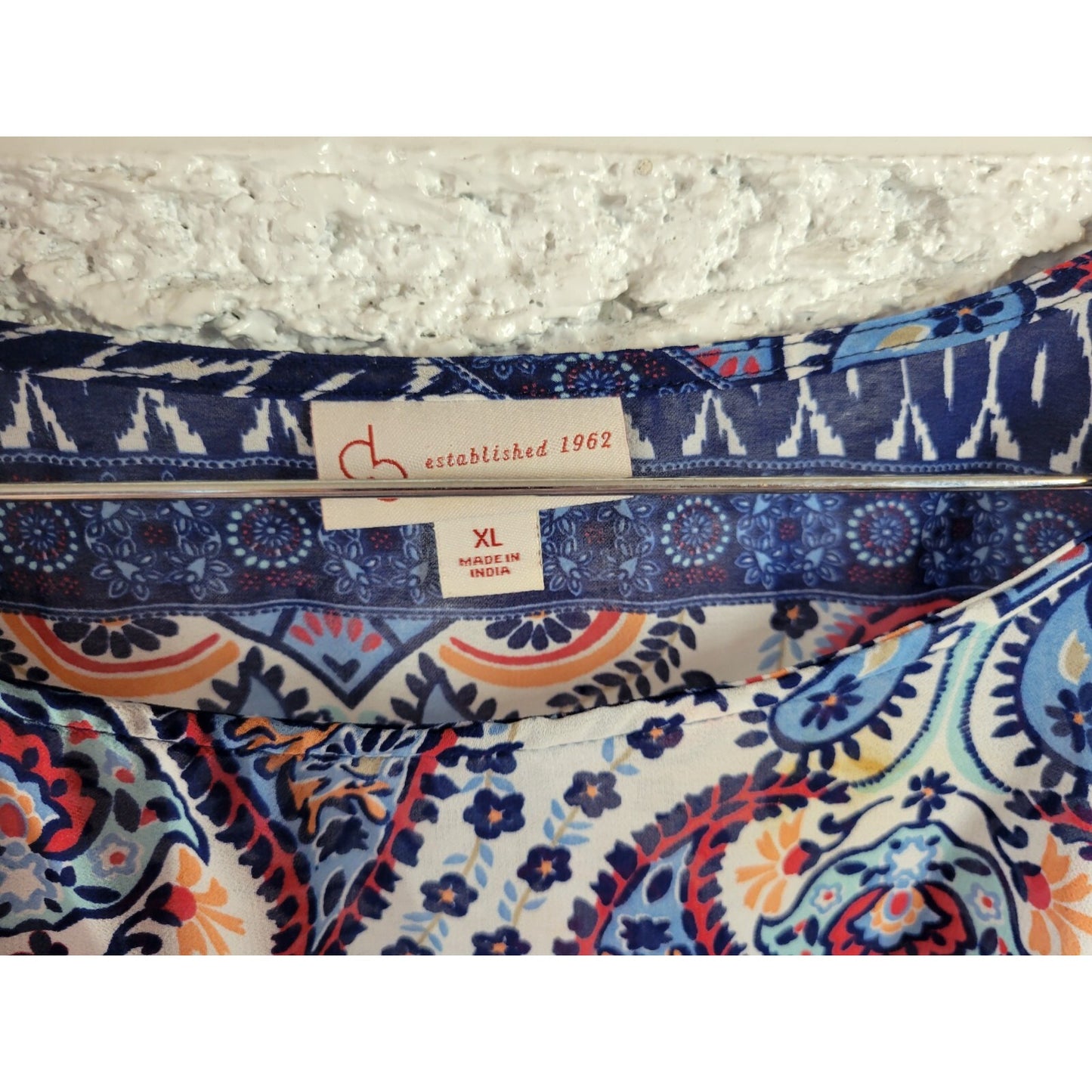 Dress Barn Womens Top Extra Large Kimono Sleeve Fringe Sheer Blue Paisley