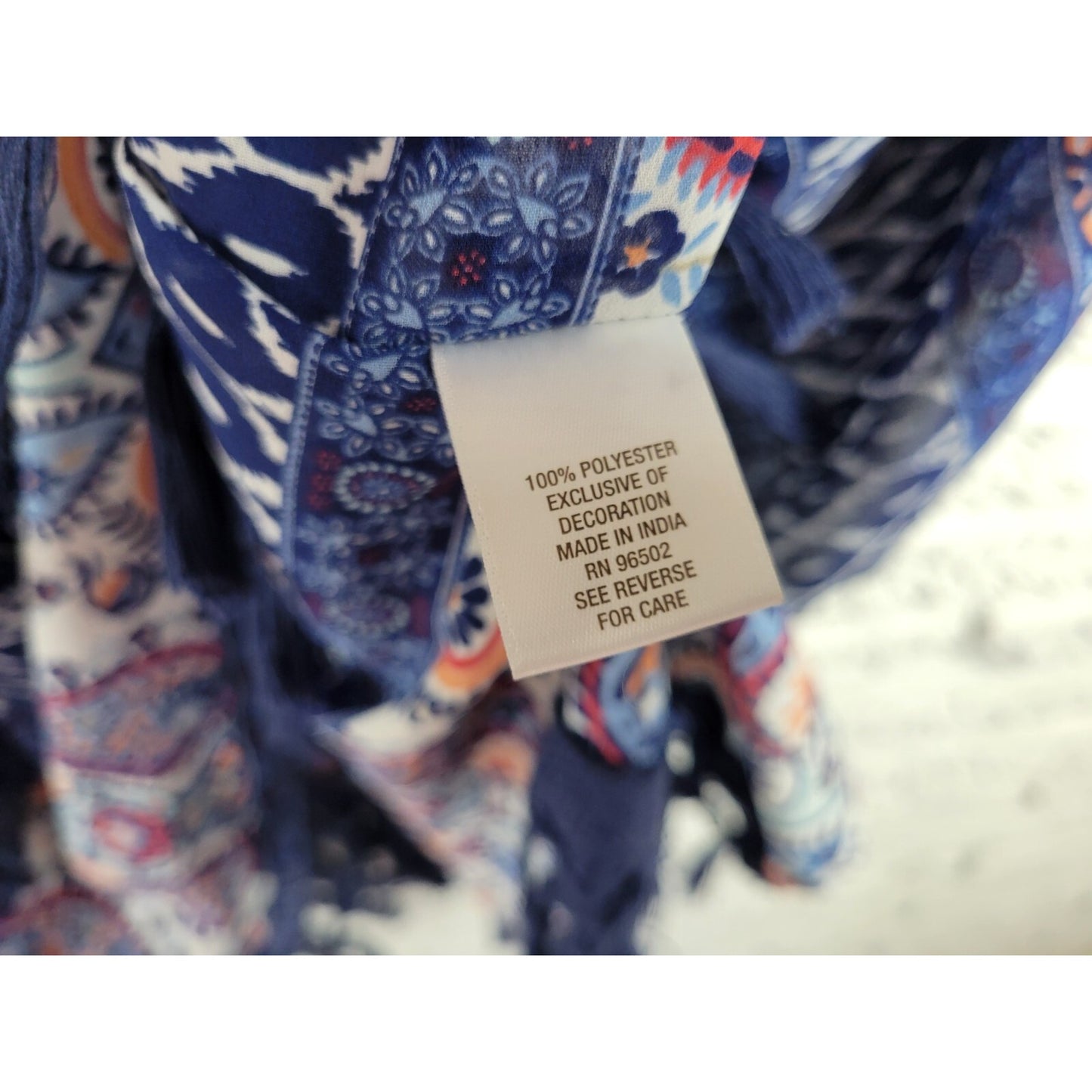 Dress Barn Womens Top Extra Large Kimono Sleeve Fringe Sheer Blue Paisley