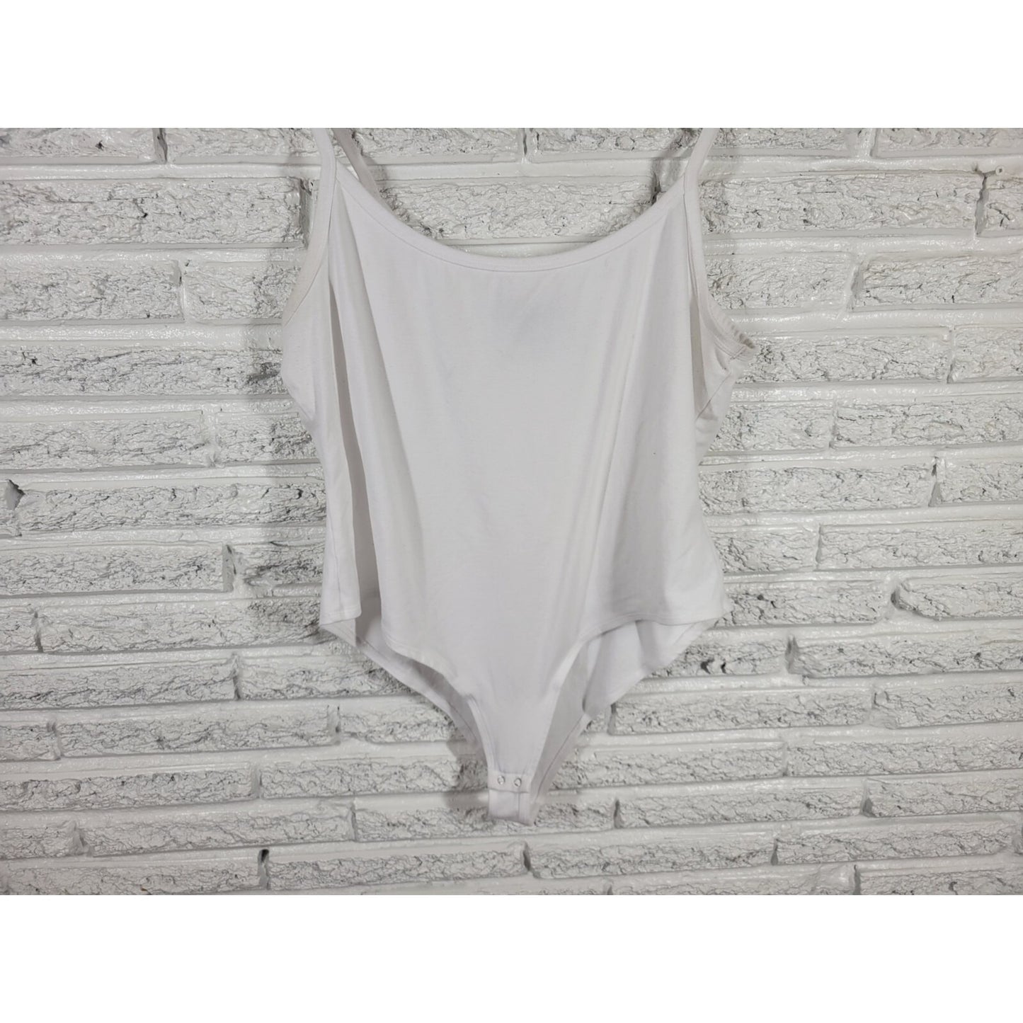 Forever 21 Womens Bodysuit 2X Plus Spaghetti Strap White Snap Cotton Blend