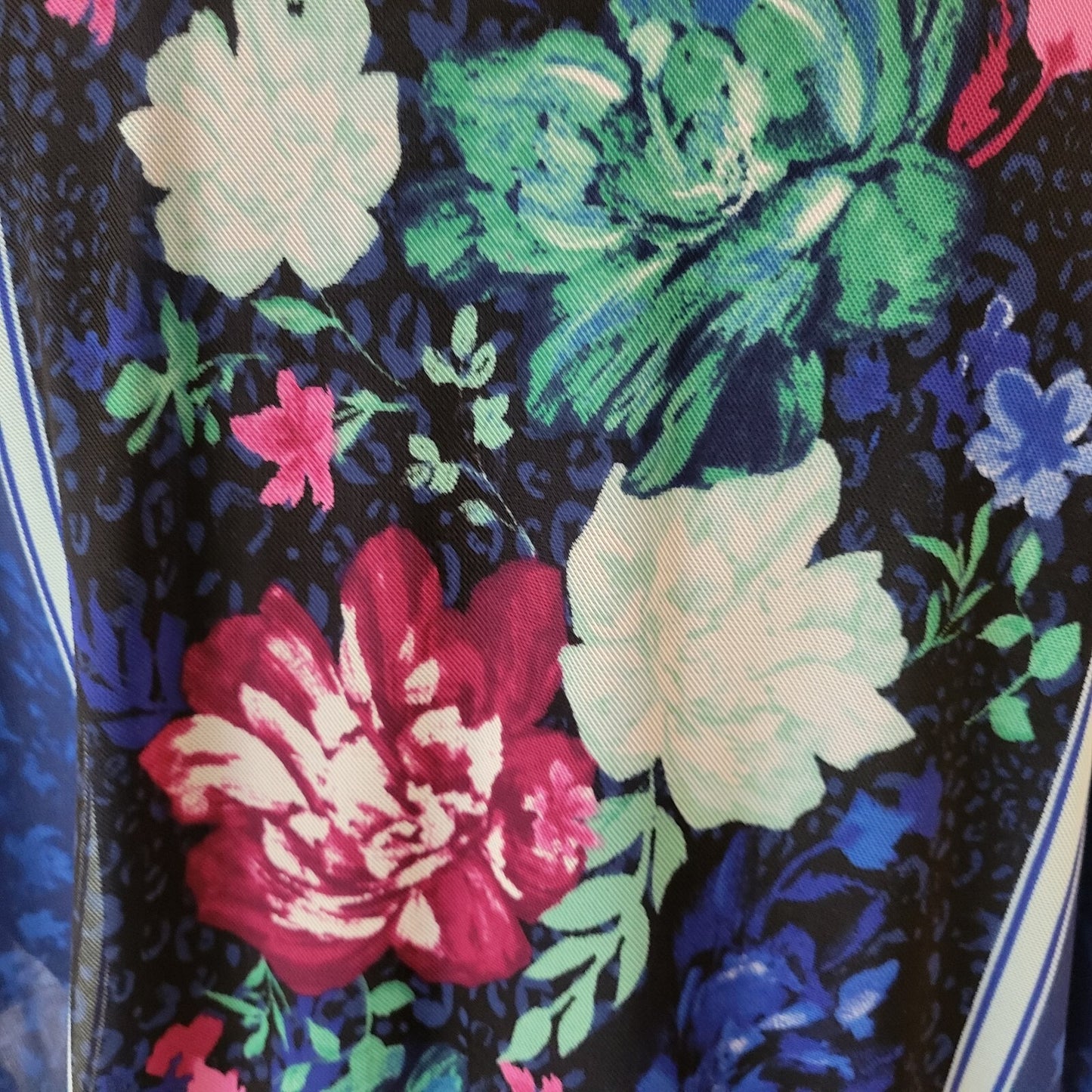 JM Collection Womens Top XL Sheer Split Sleeve Blue Floral Attached Tank Office