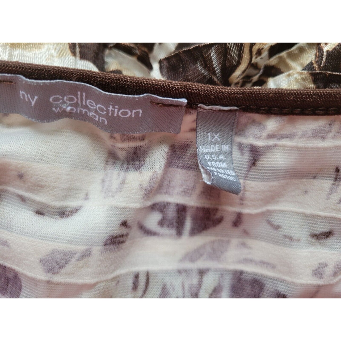 NY Collection Womens Top 1X Plus Sleeveless Brown Circles Tiered Office Ruffle