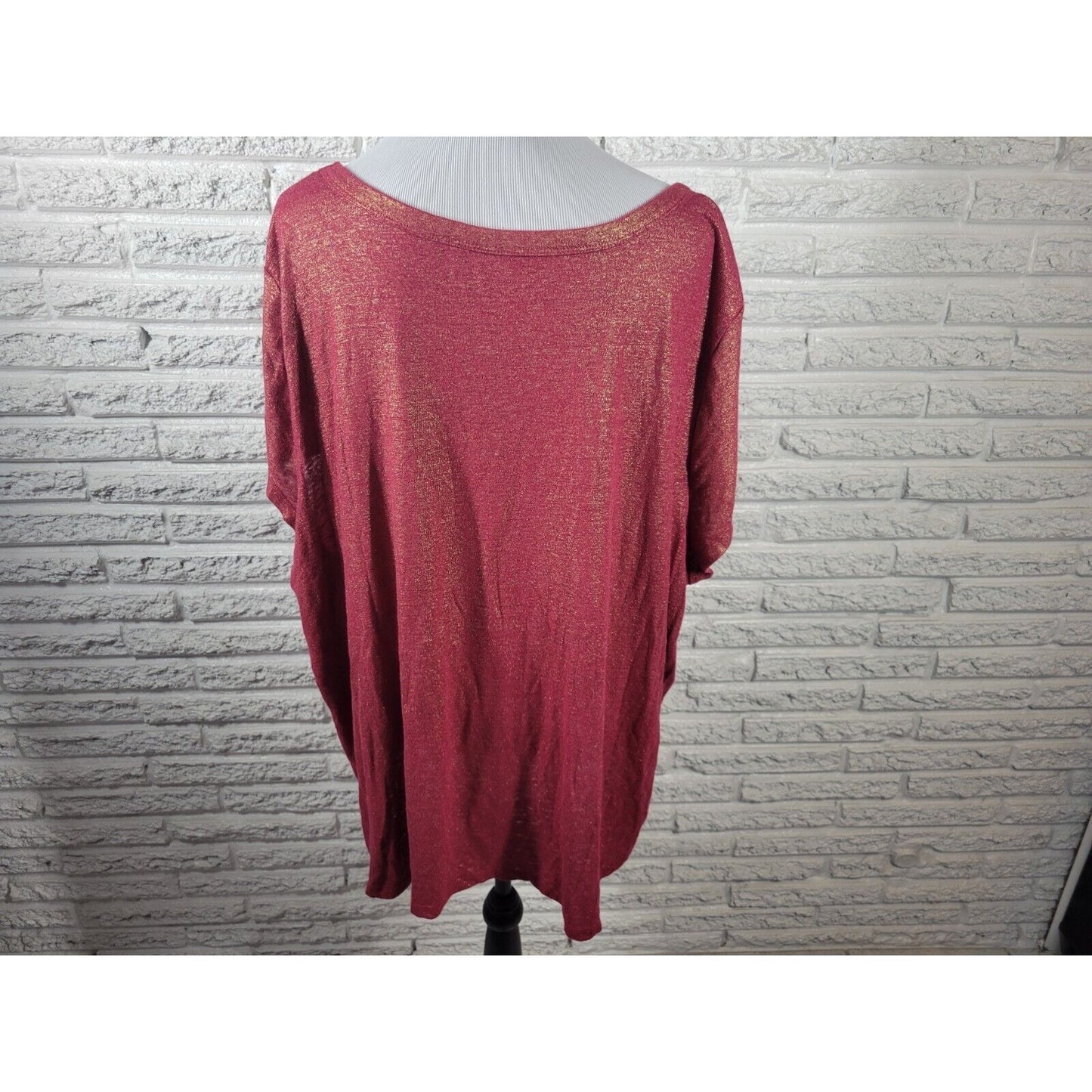 Lane Bryant Womens Top 26 28 Tee Cap Sleeve Red Metallic Casual Linen Polyester