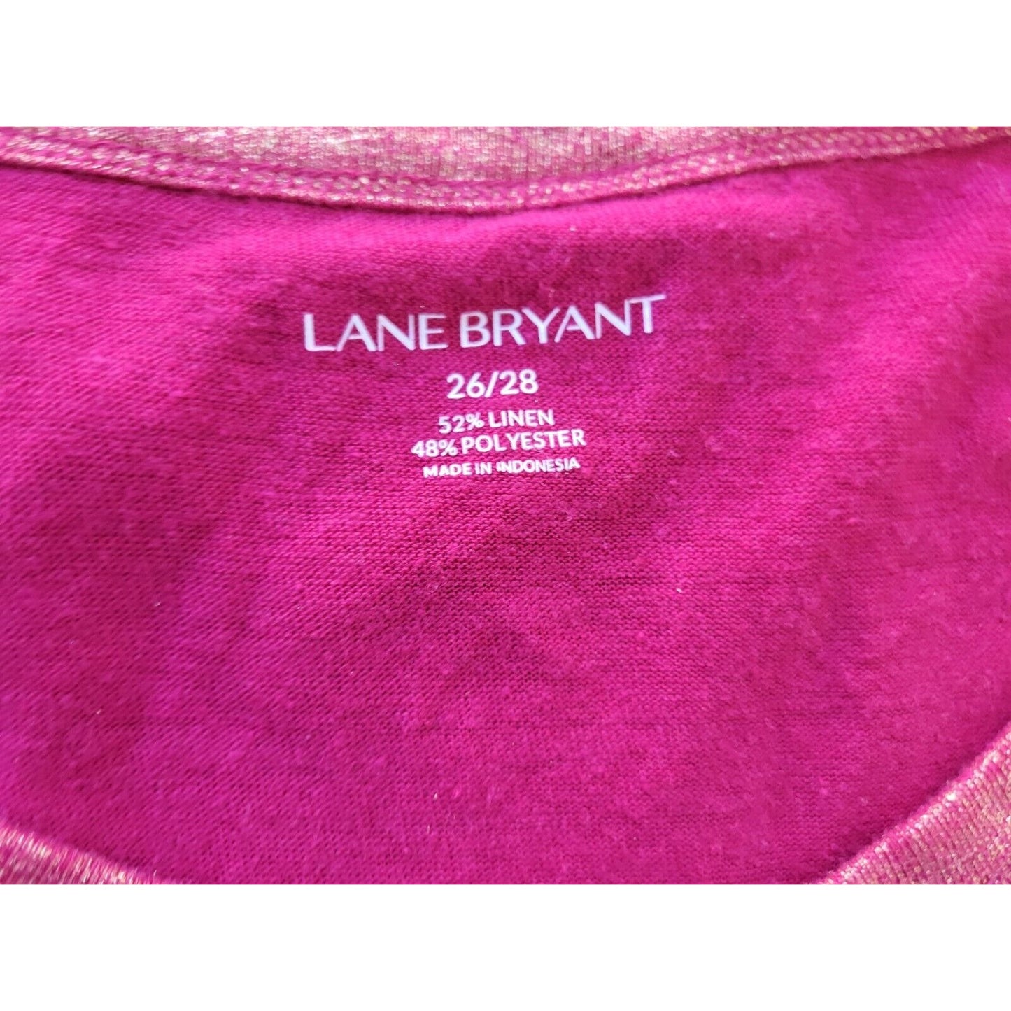 Lane Bryant Womens Top 26 28 Tee Cap Sleeve Red Metallic Casual Linen Polyester