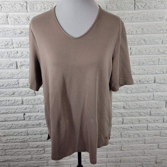 Isaac Mizrahi Live QVC Womens Top XL Tee Short Sleeve Tan Cotton Casual Comfy