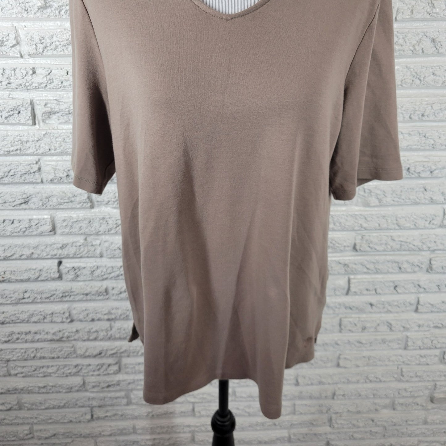 Isaac Mizrahi Live QVC Womens Top XL Tee Short Sleeve Tan Cotton Casual Comfy