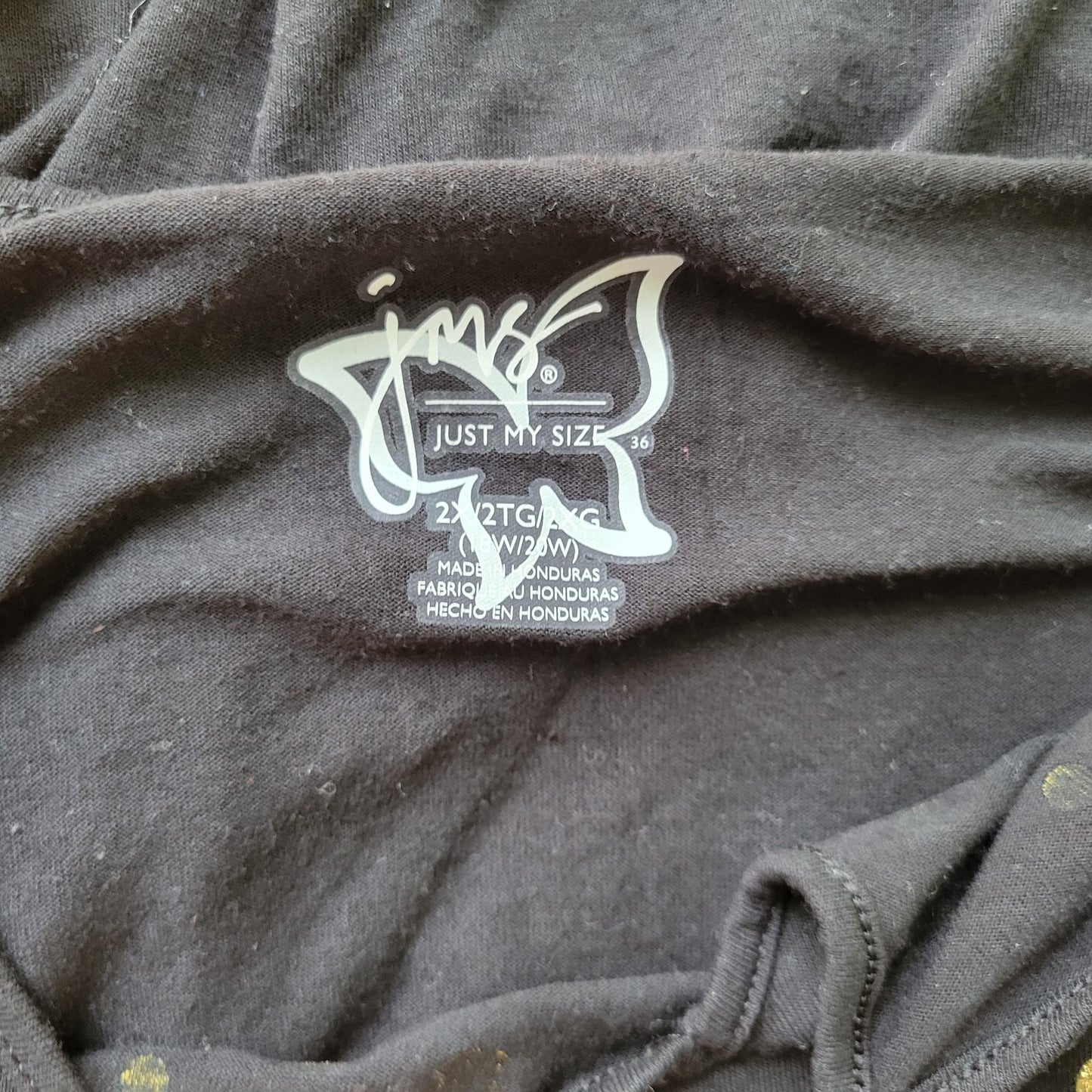 Just My Size Women Top 2X Plus 3/4 Sleeve Black Glitter Polka Dot Keyhole Casual