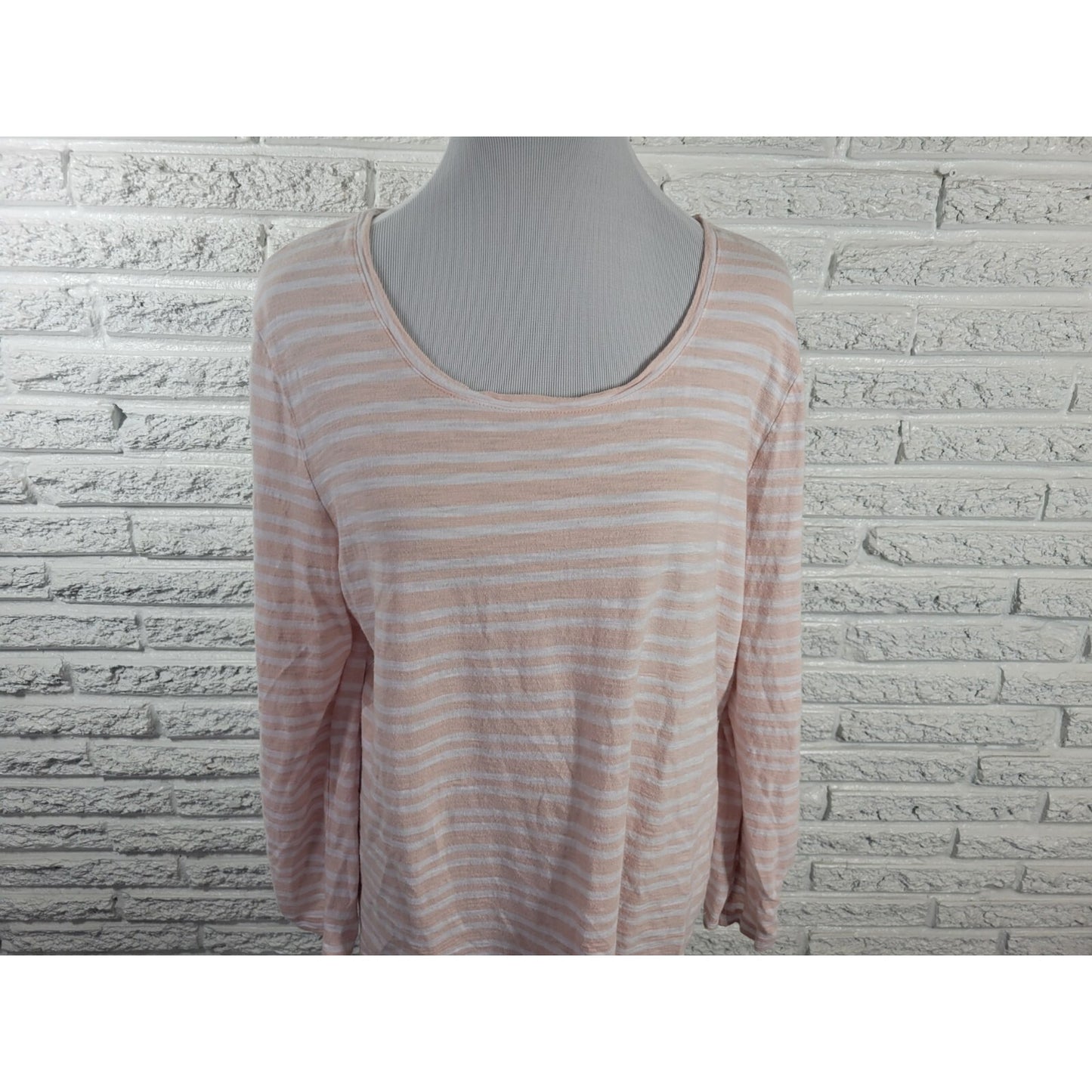 Chicos Women Top 3 Standard Extra Large Roll Tab Sleeve Pink Stripe Cotton Blend