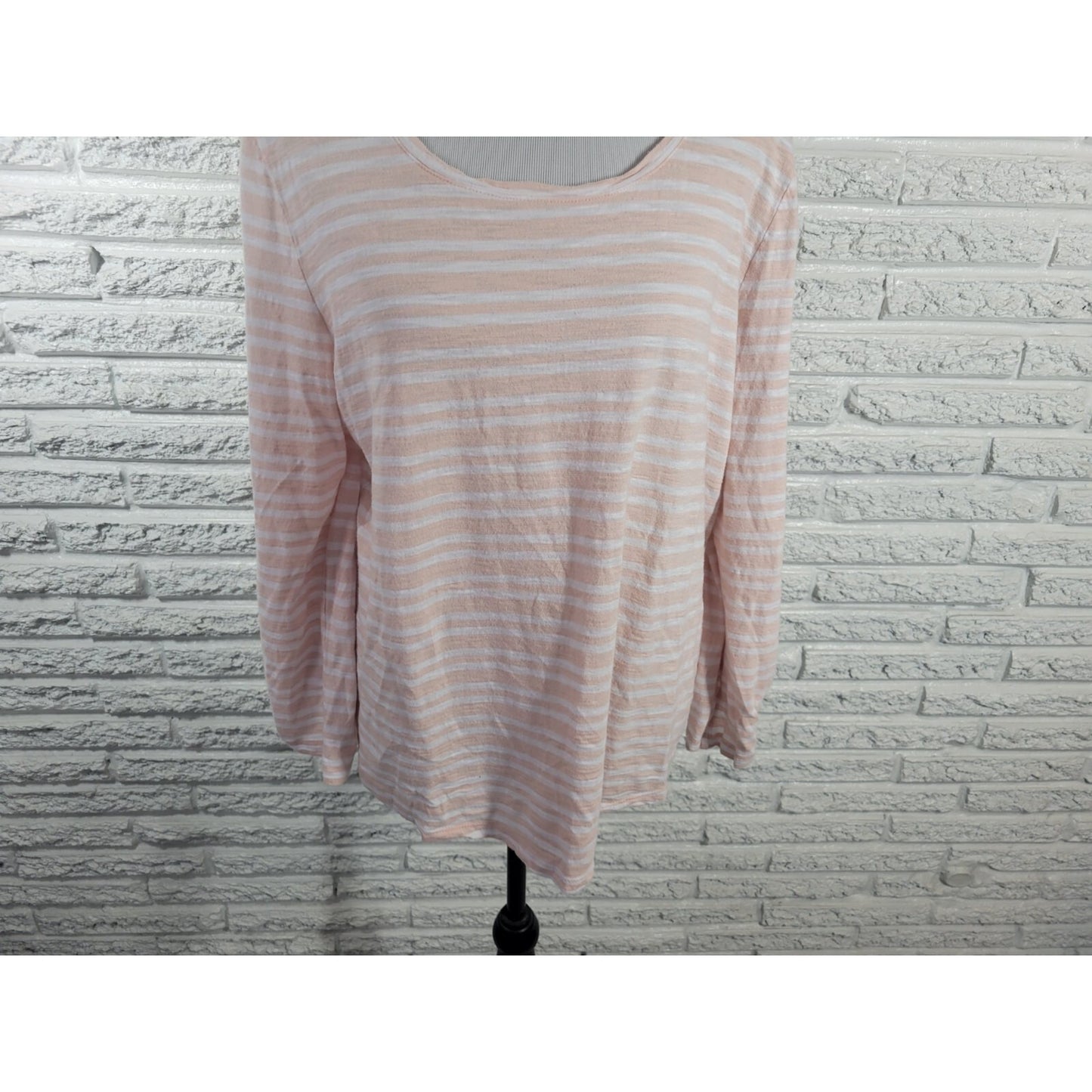 Chicos Women Top 3 Standard Extra Large Roll Tab Sleeve Pink Stripe Cotton Blend