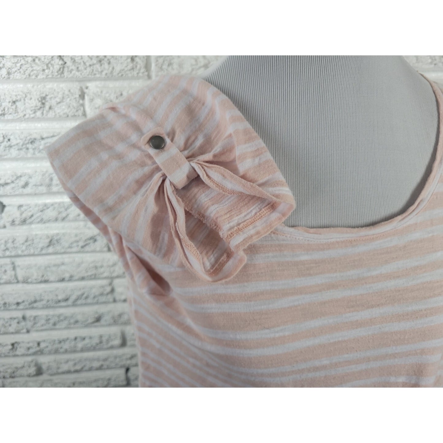 Chicos Women Top 3 Standard Extra Large Roll Tab Sleeve Pink Stripe Cotton Blend