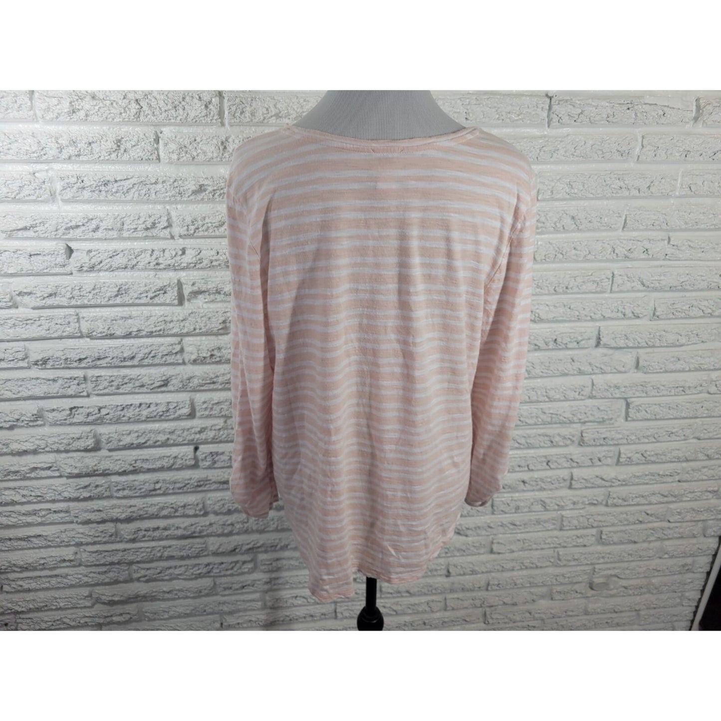 Chicos Women Top 3 Standard Extra Large Roll Tab Sleeve Pink Stripe Cotton Blend