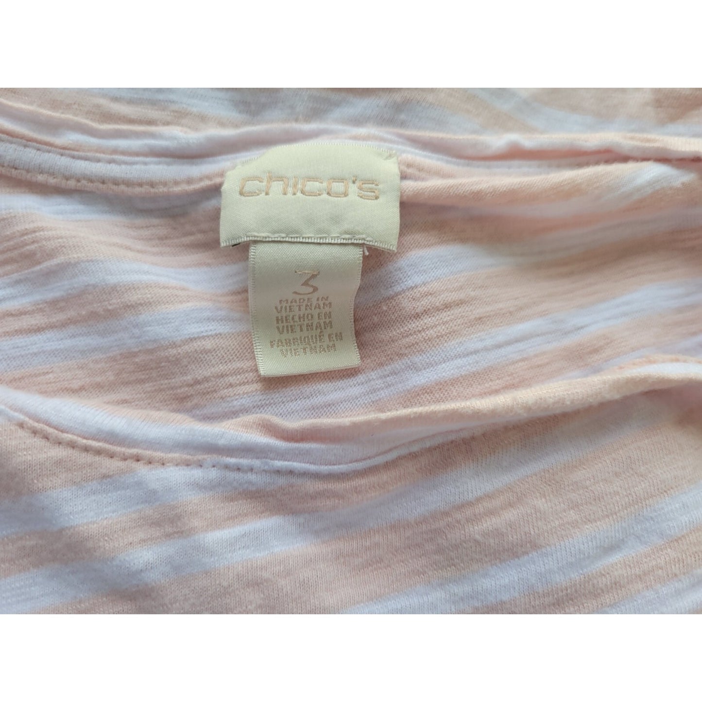 Chicos Women Top 3 Standard Extra Large Roll Tab Sleeve Pink Stripe Cotton Blend