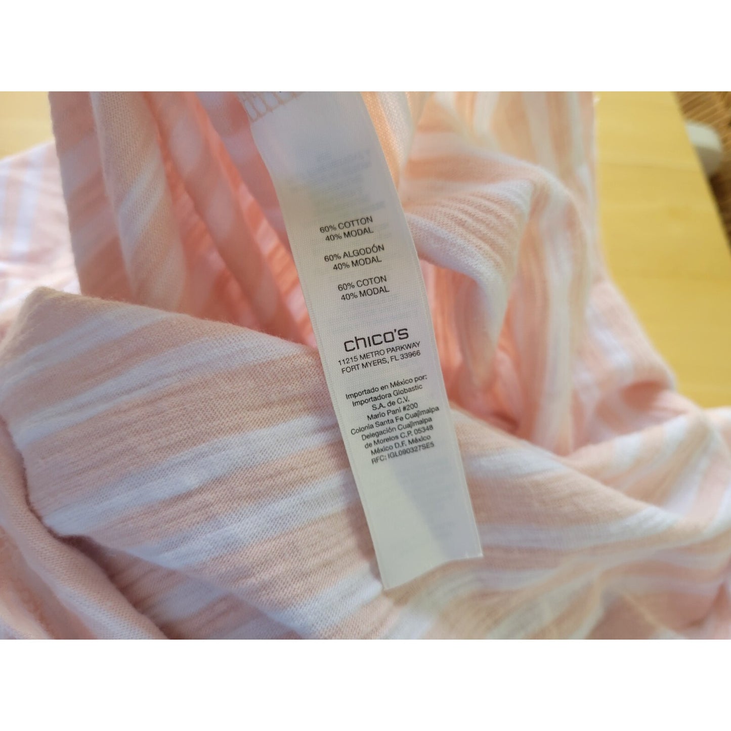 Chicos Women Top 3 Standard Extra Large Roll Tab Sleeve Pink Stripe Cotton Blend