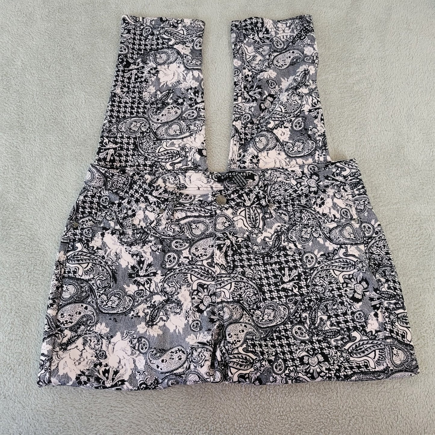 Savage Art Womens Pants 2X Plus Zip Fly Black White Paisley Comfy Lightweight