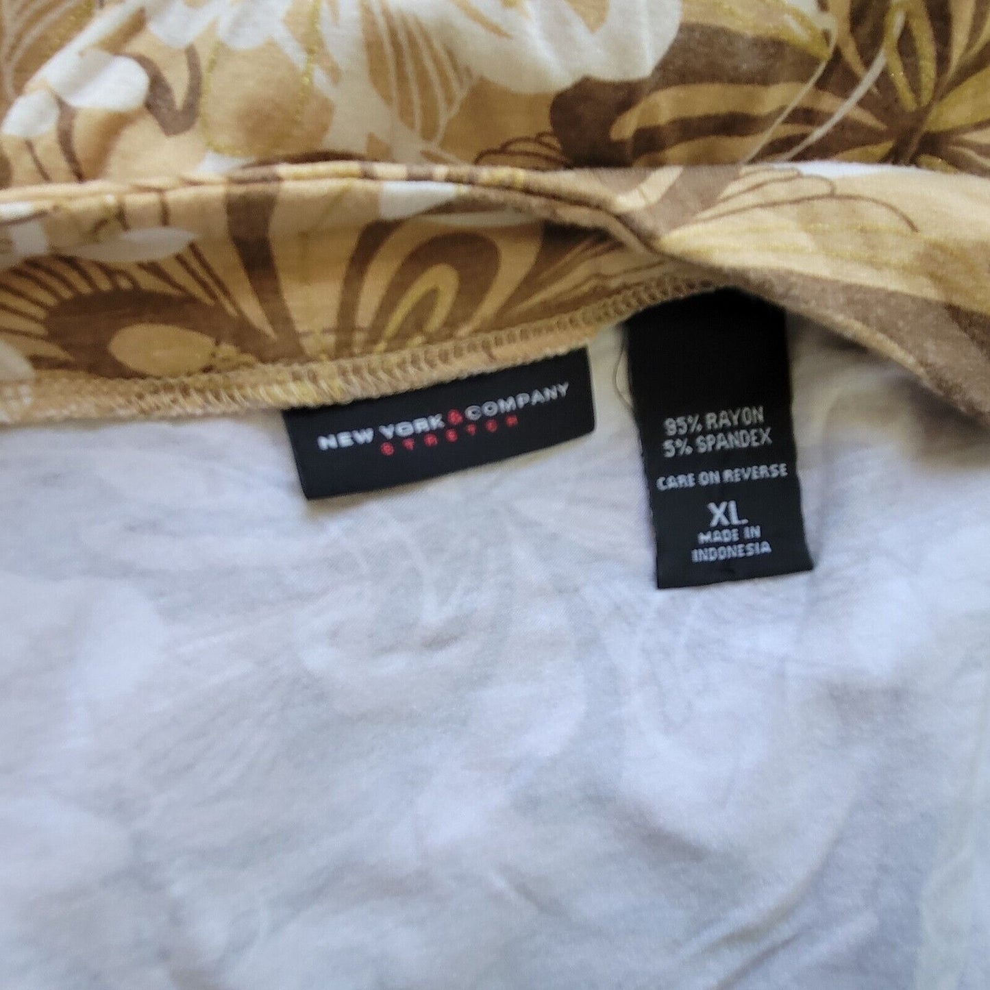 New York Co Womens Top Extra Large Tan Floral Ruched Metallic Thread Casual