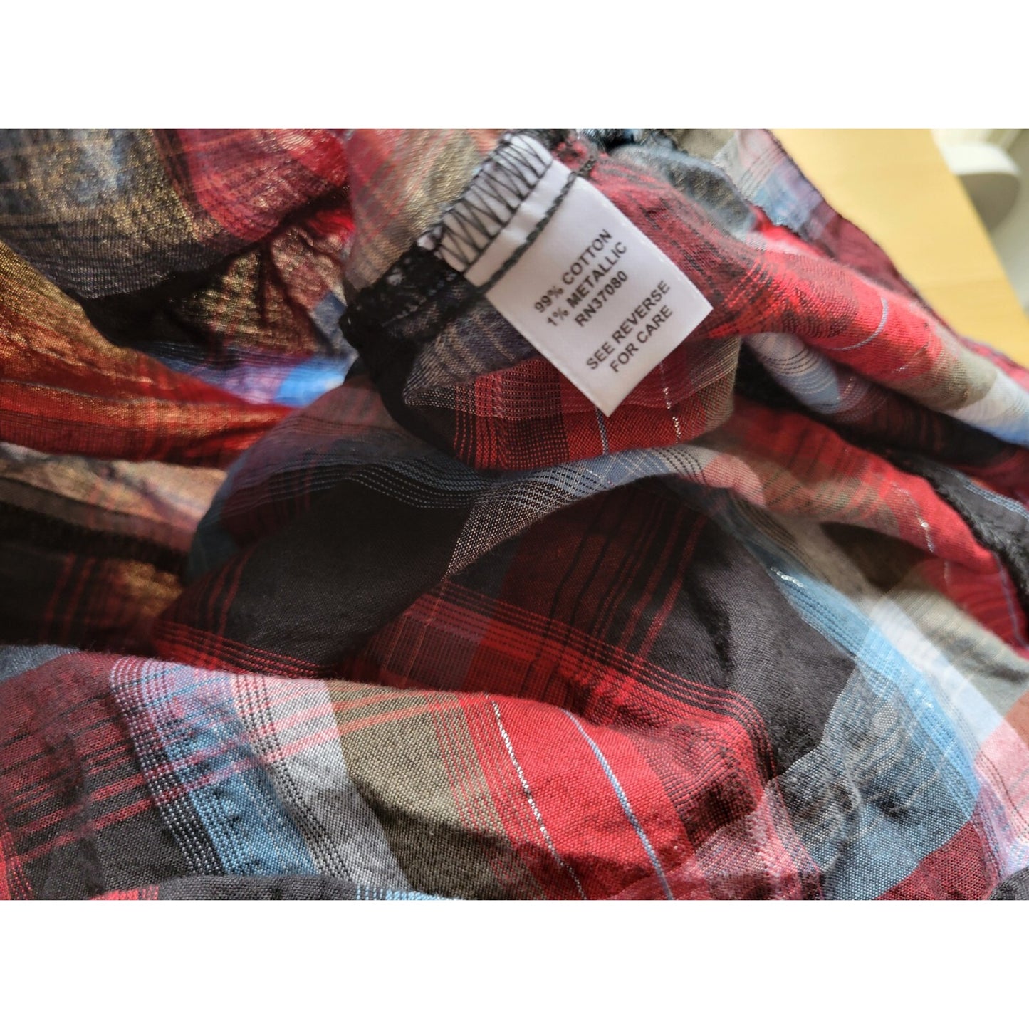 Cato Womens Shirt 26W 28W Plus Roll Tab Sleeve Collar Red Plaid  Button Metallic