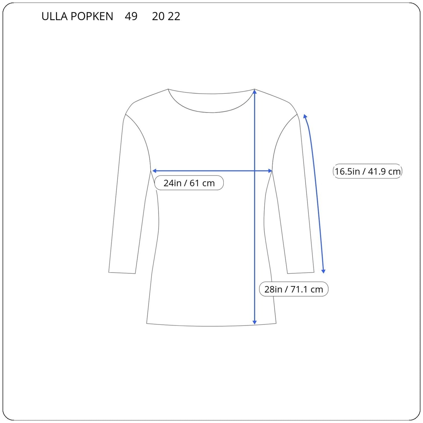 Ulla Popken Women's Plus Size 20 22 Blue Geometric Viscose 3/4 Sleeve V-Neck
