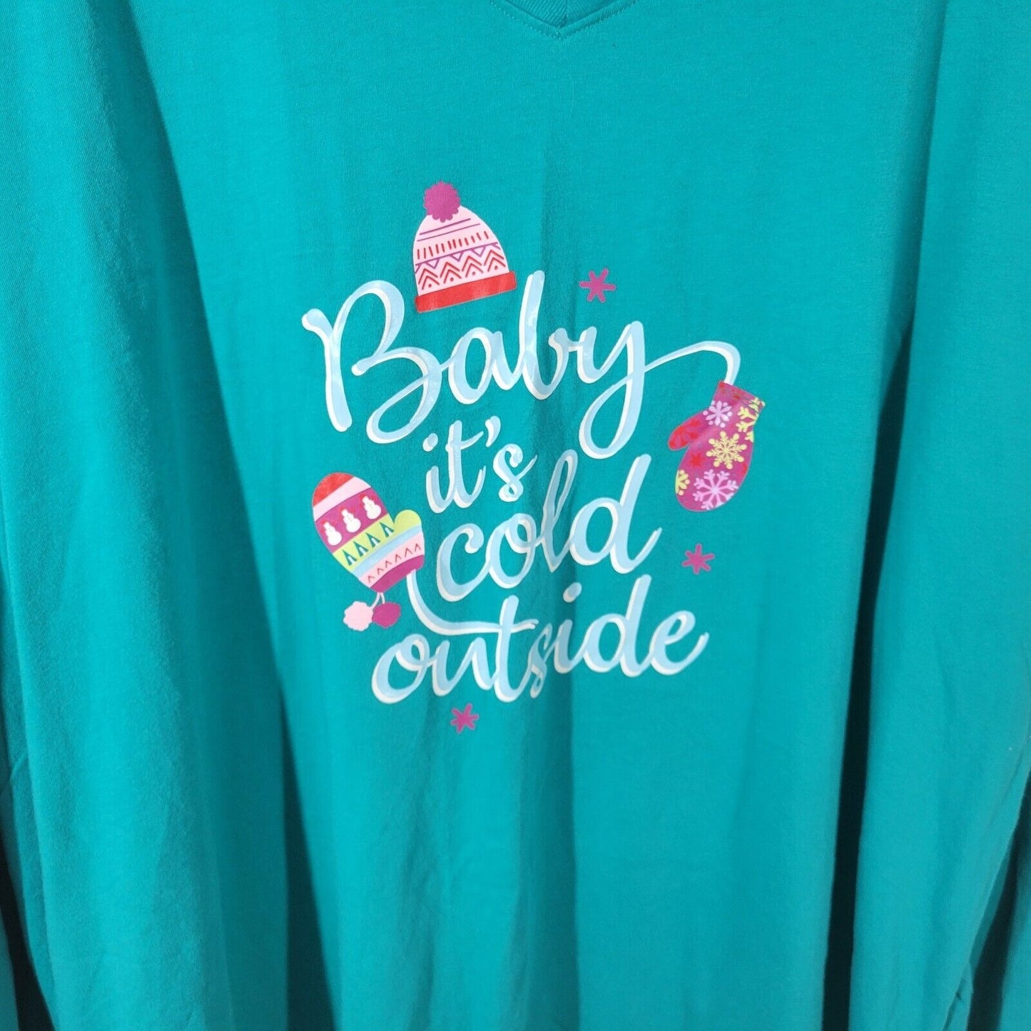 Secret Treasures Womens Pajama Top 3X Plus Blue Green Baby Its Cold Outside