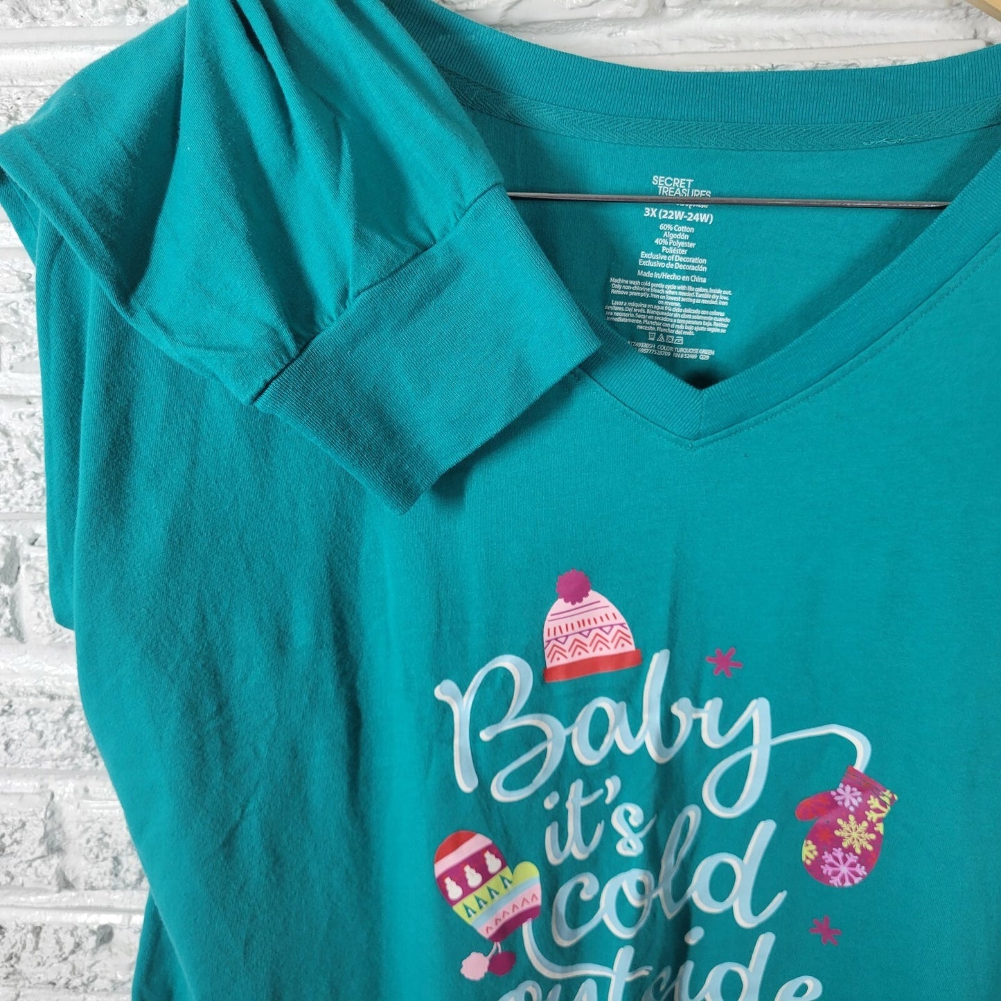 Secret Treasures Womens Pajama Top 3X Plus Blue Green Baby Its Cold Outside