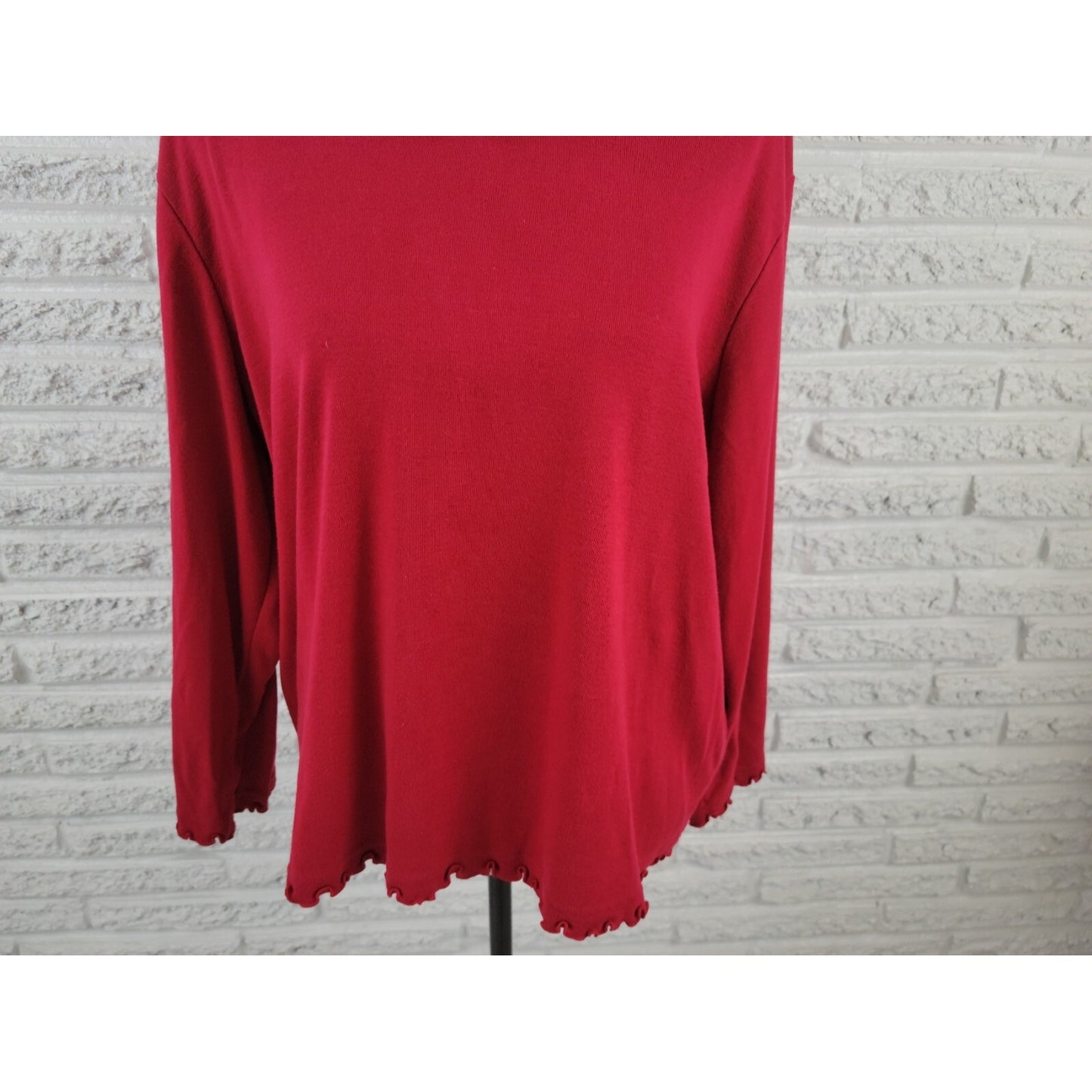 Sag Harbor Womens Top 1X Plus Knit Long Sleeve Pullover Red Ruffle Cotton Blend