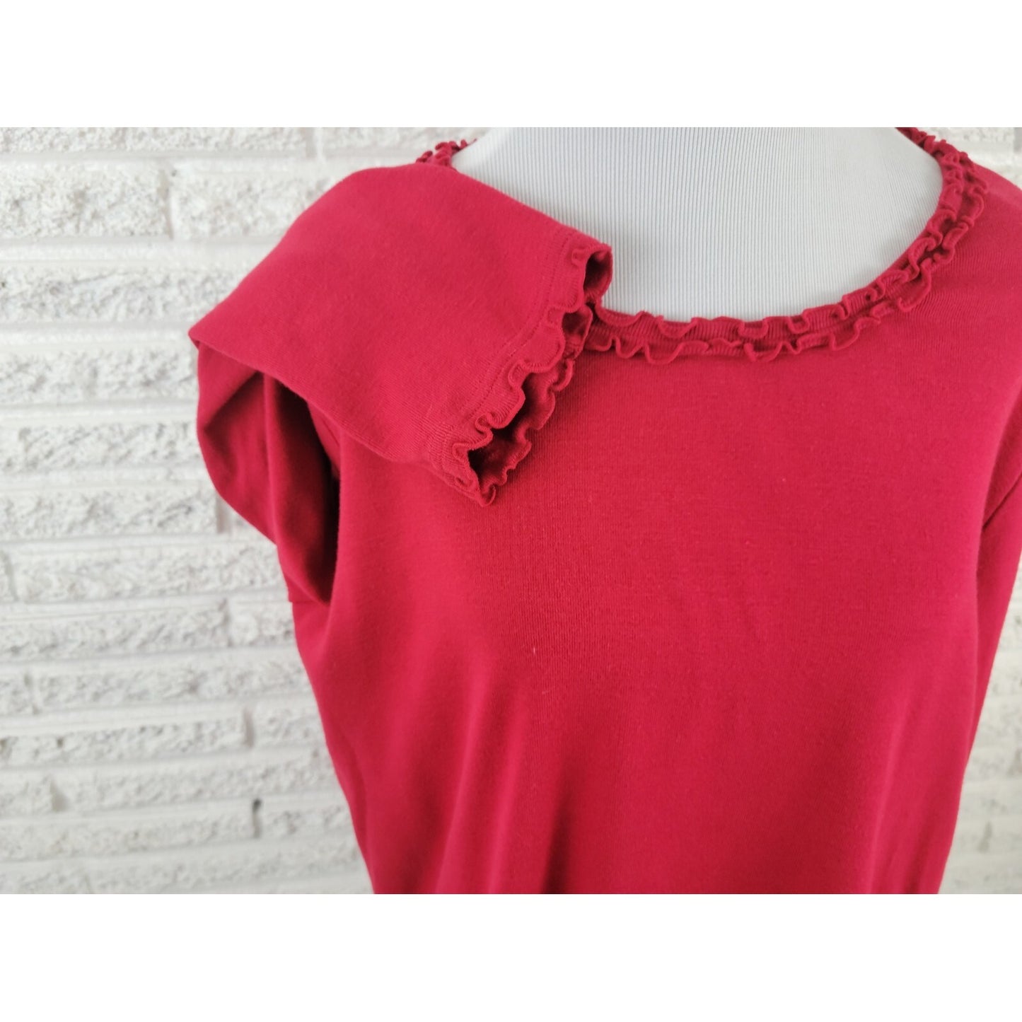 Sag Harbor Womens Top 1X Plus Knit Long Sleeve Pullover Red Ruffle Cotton Blend