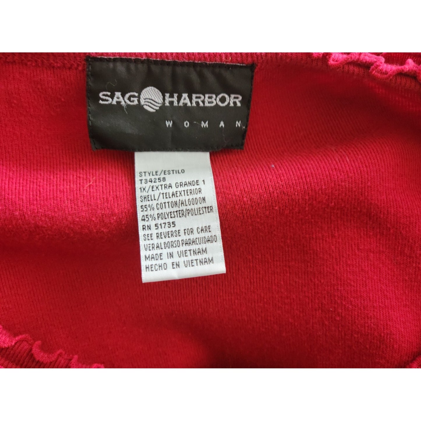 Sag Harbor Womens Top 1X Plus Knit Long Sleeve Pullover Red Ruffle Cotton Blend