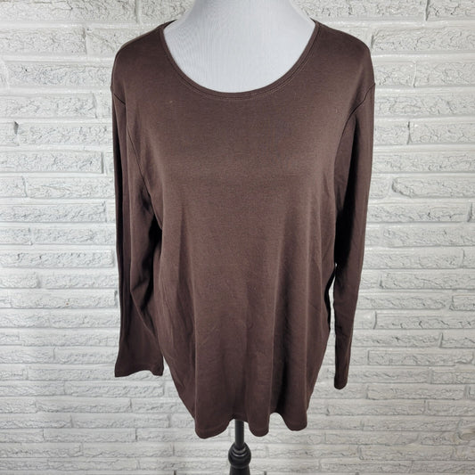 Chicos Womens Top 3 Standard XL Tee Long Sleeve Brown Cotton Comfy Lightweight