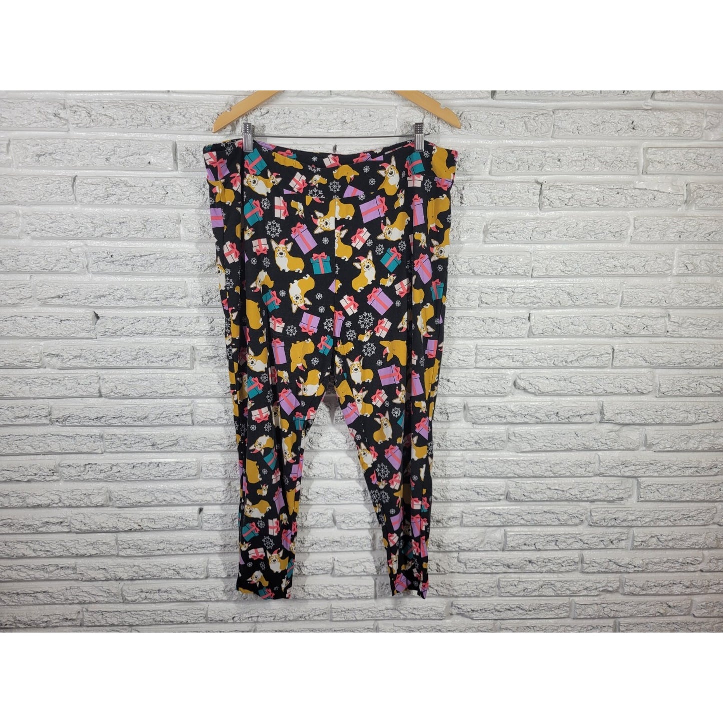Christmas Terra Sky Womens Pants 2X Plus Pajama Corgi Dog Black Loungewear