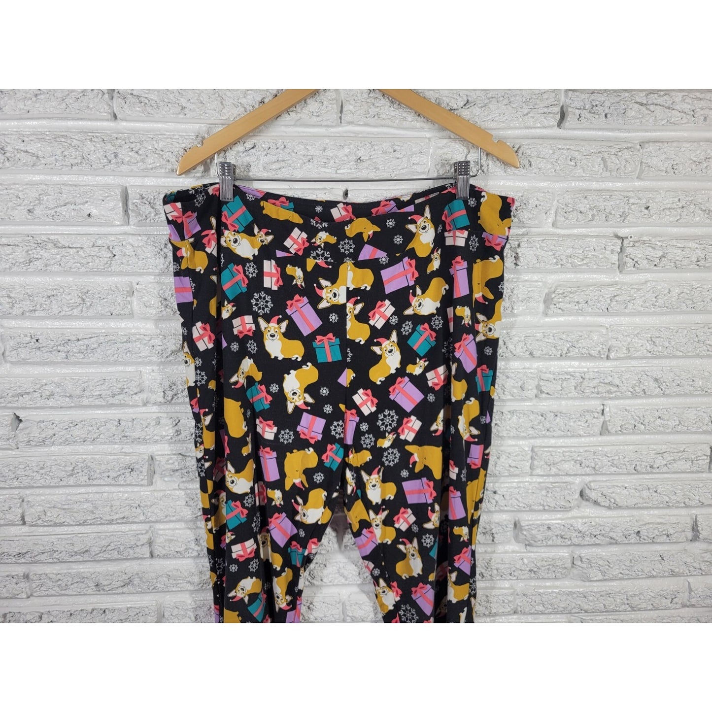 Christmas Terra Sky Womens Pants 2X Plus Pajama Corgi Dog Black Loungewear