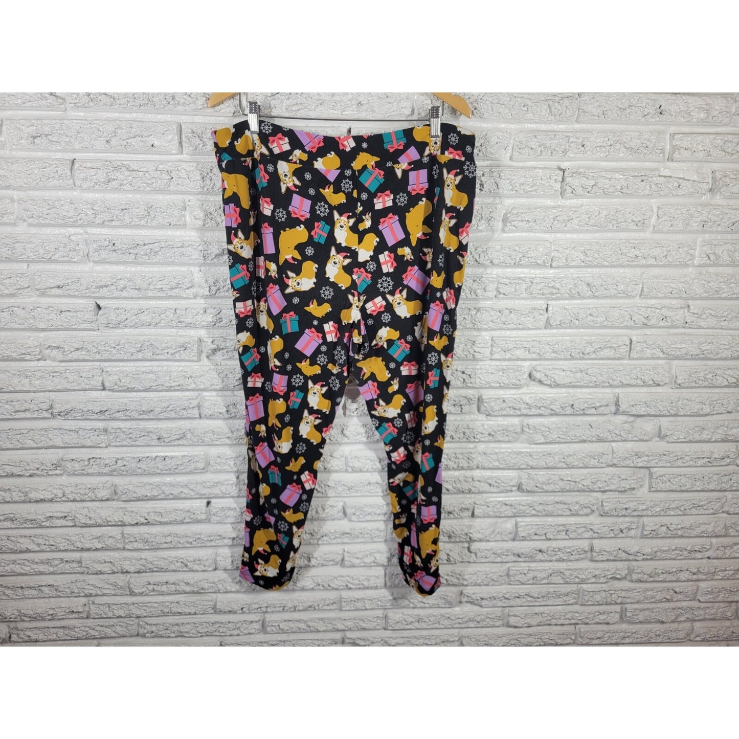 Christmas Terra Sky Womens Pants 2X Plus Pajama Corgi Dog Black Loungewear