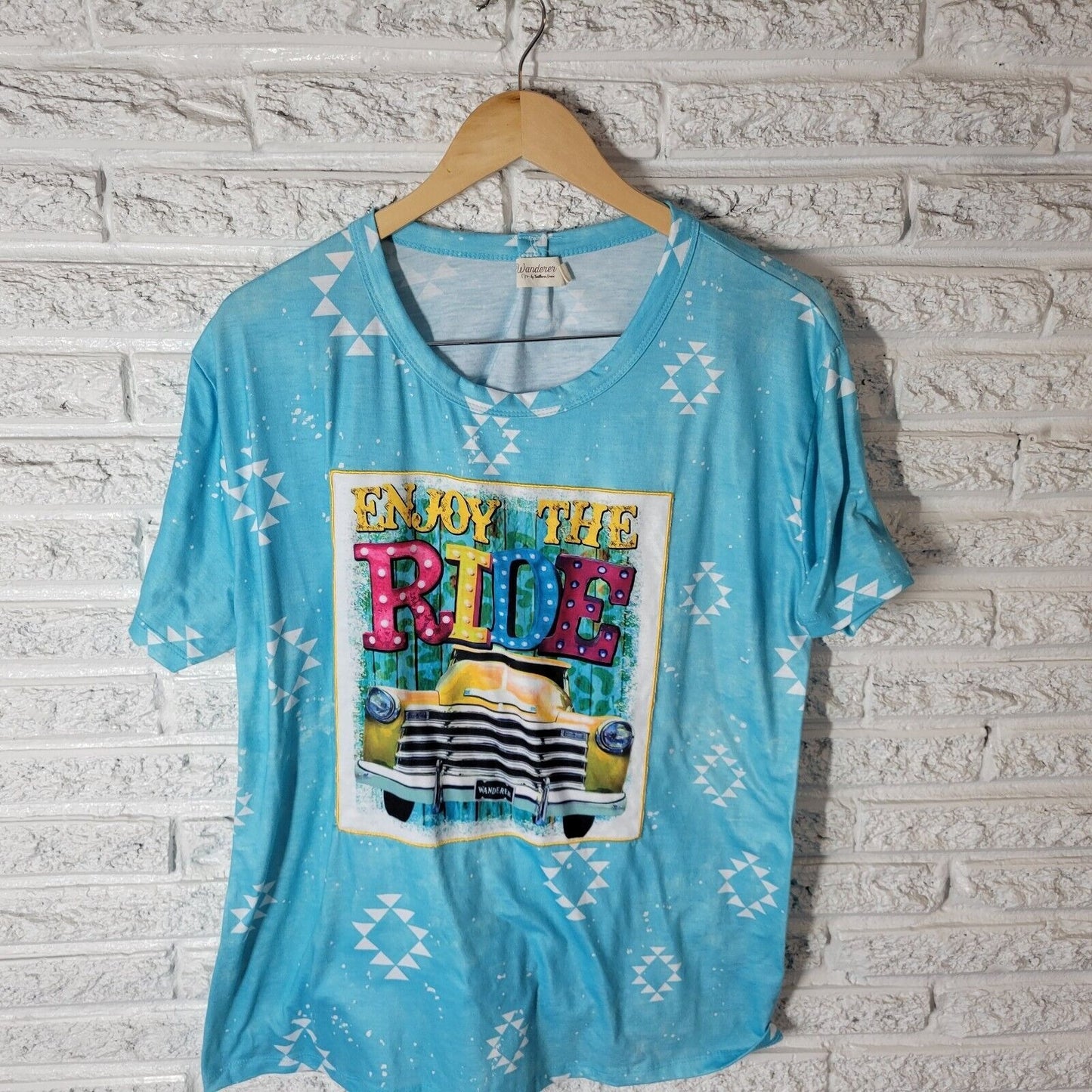 Wanderer Southern Grace Womens Top XL Tee Enjoy the Ride Pickup Truck Blue