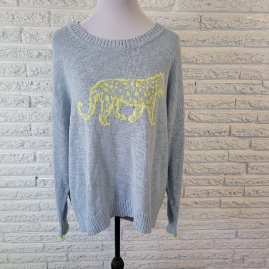 Lou Grey Womens Sweater Extra Large XL Asymmetric Comfy Blue Jaguar Cheetah