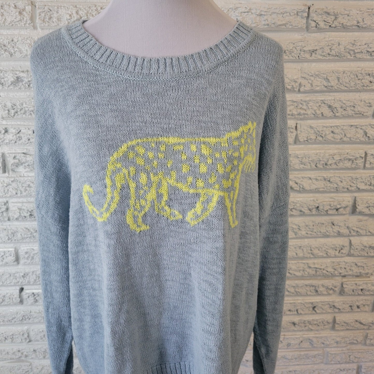 Lou Grey Womens Sweater Extra Large XL Asymmetric Comfy Blue Jaguar Cheetah