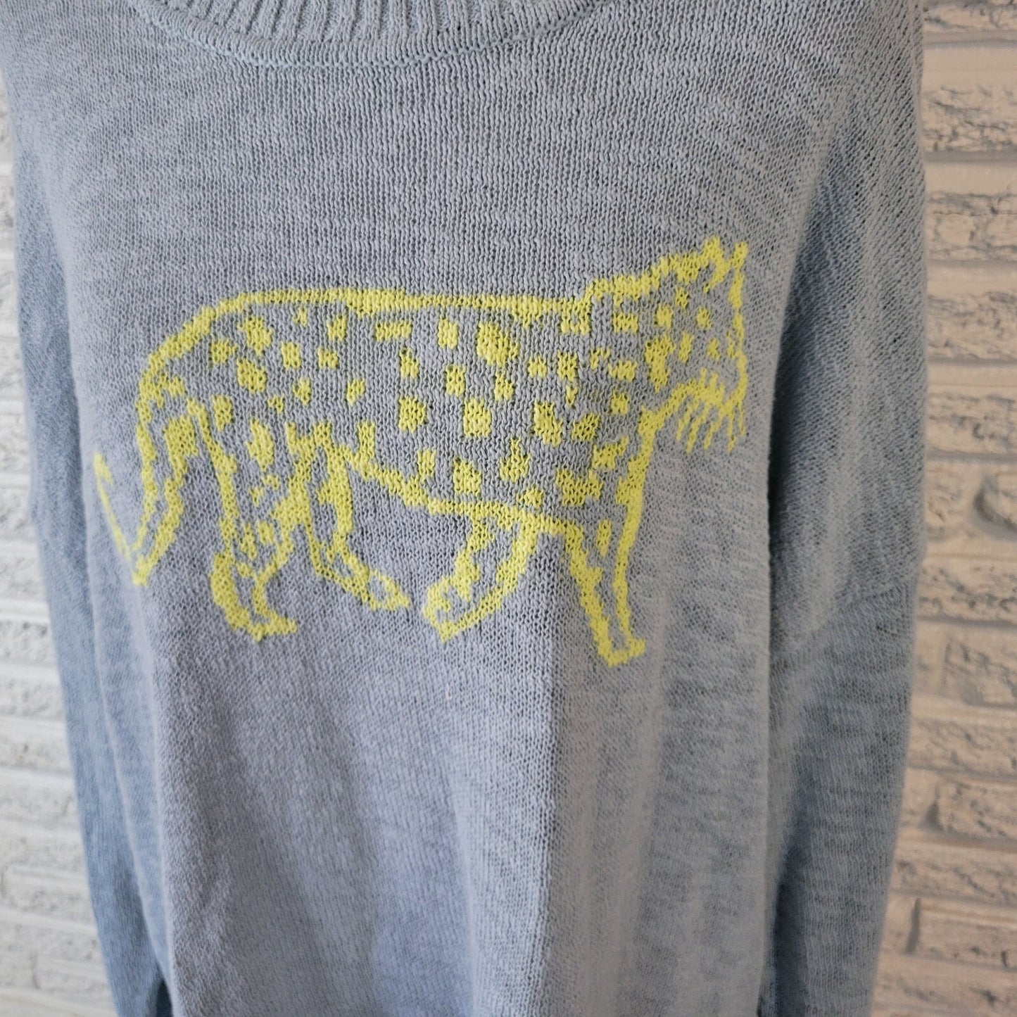 Lou Grey Womens Sweater Extra Large XL Asymmetric Comfy Blue Jaguar Cheetah