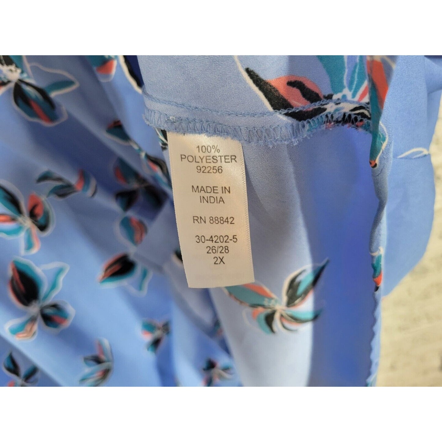 Woman Within Womens Top 2X Sleeveless Blue Floral Pocket Polyester Lightweight