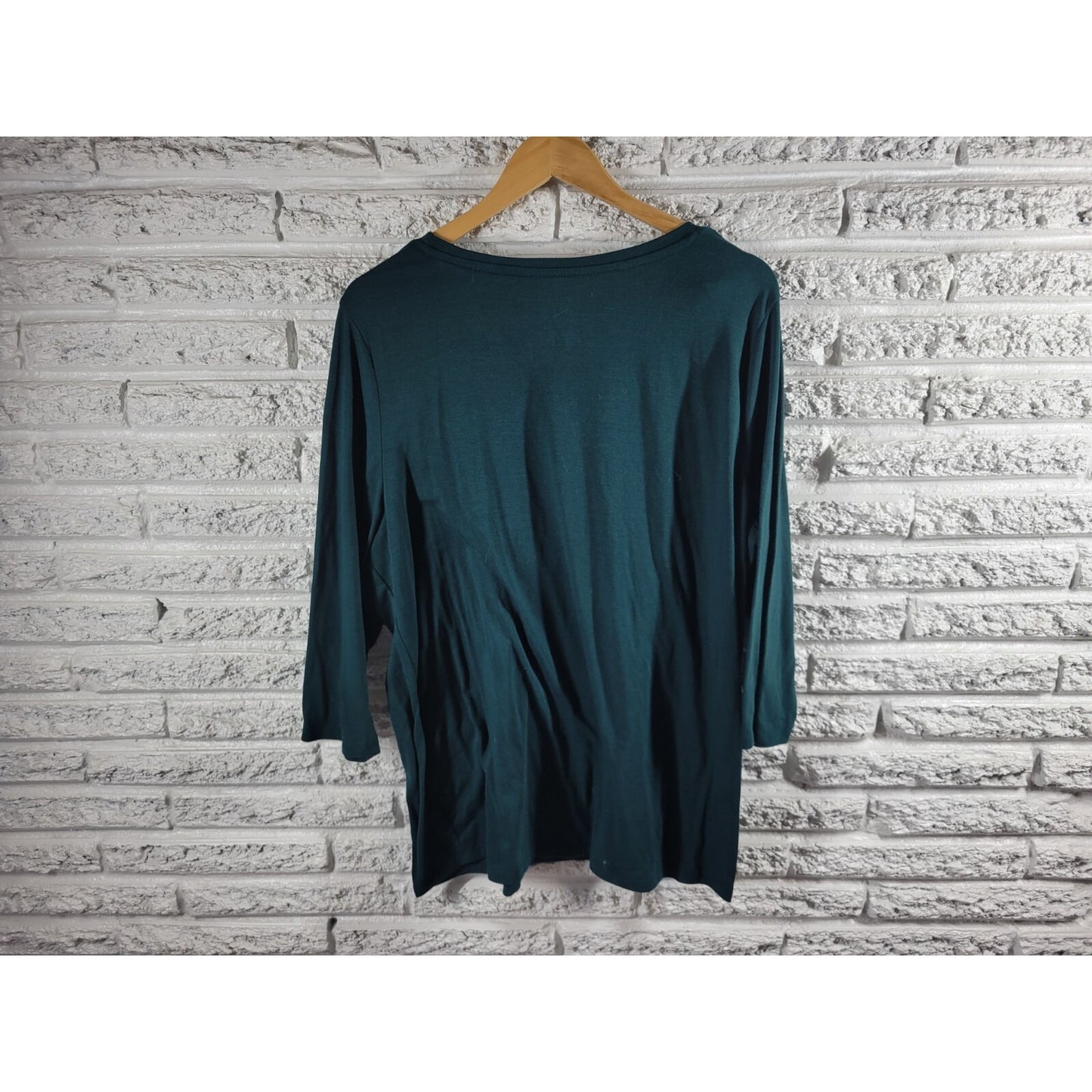 Christmas Apt 9 Women Top XXL Plus Tee Tunic 3/4 Sleeve Green Poly Blend Believe